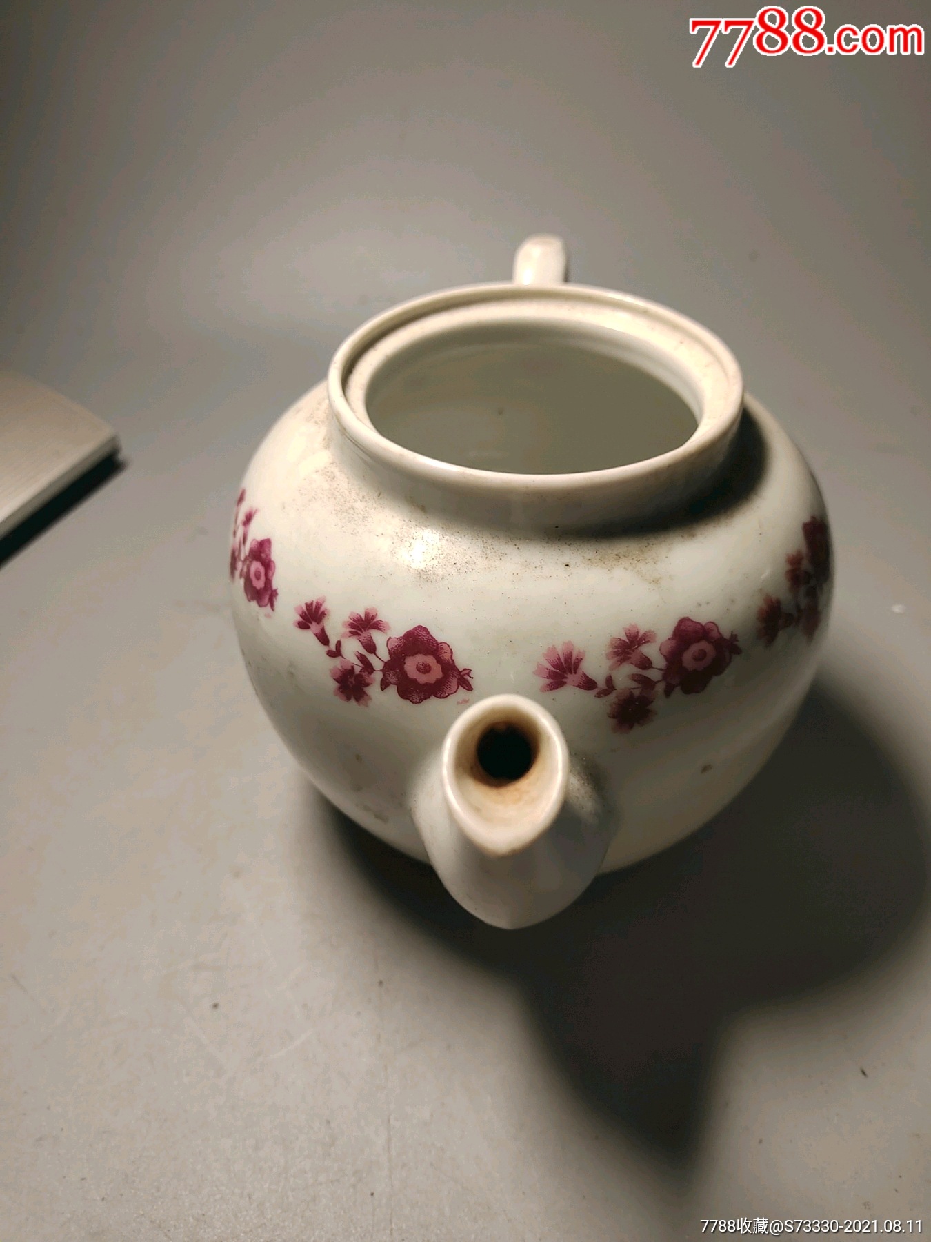 民国瓷经典红色碎花茶壶一把无盖