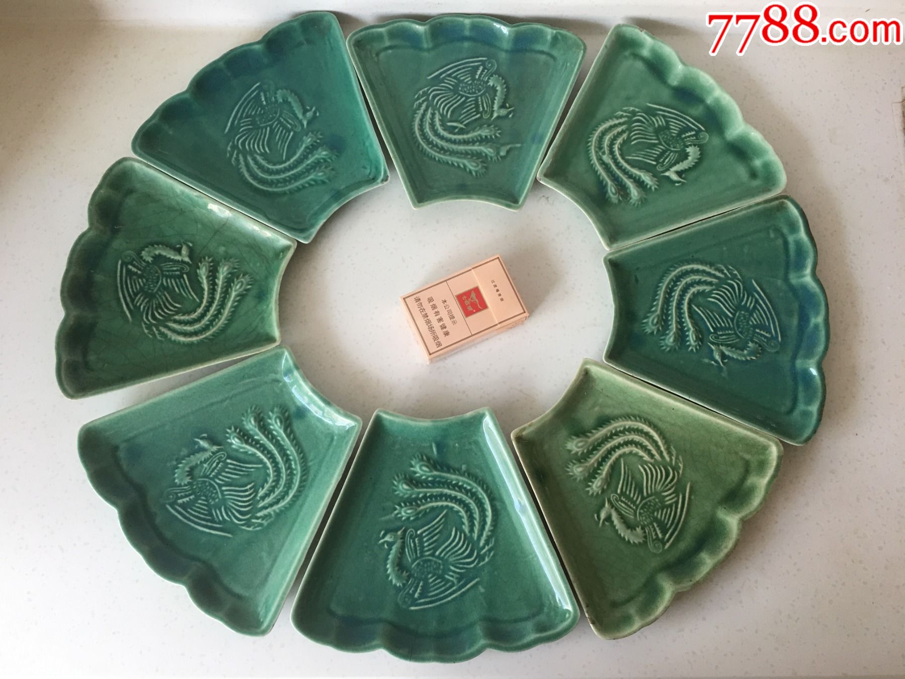 套装绿孔雀碟8个_碗/盘/碟_种类图片_收藏价格_7788茶具