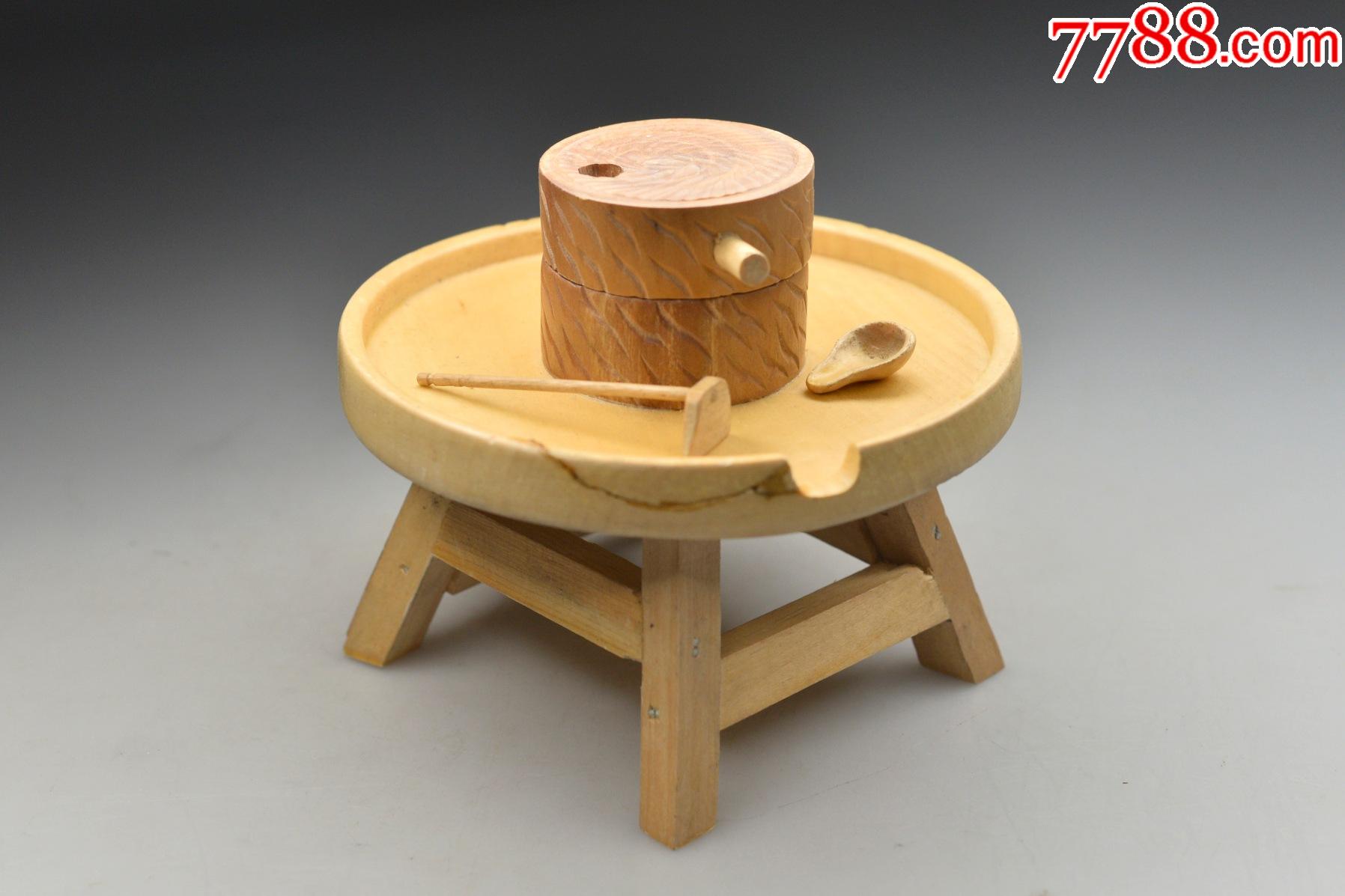 包邮微缩模型摆件实木质五谷丰登石磨风车磨盘黄杨木工艺品艺术品