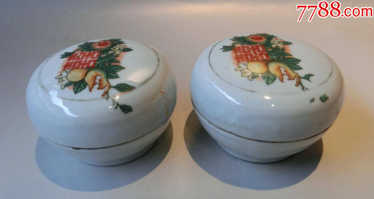 传世美品婚嫁迎娶寓意吉庆民国双喜佛手胭脂粉盒