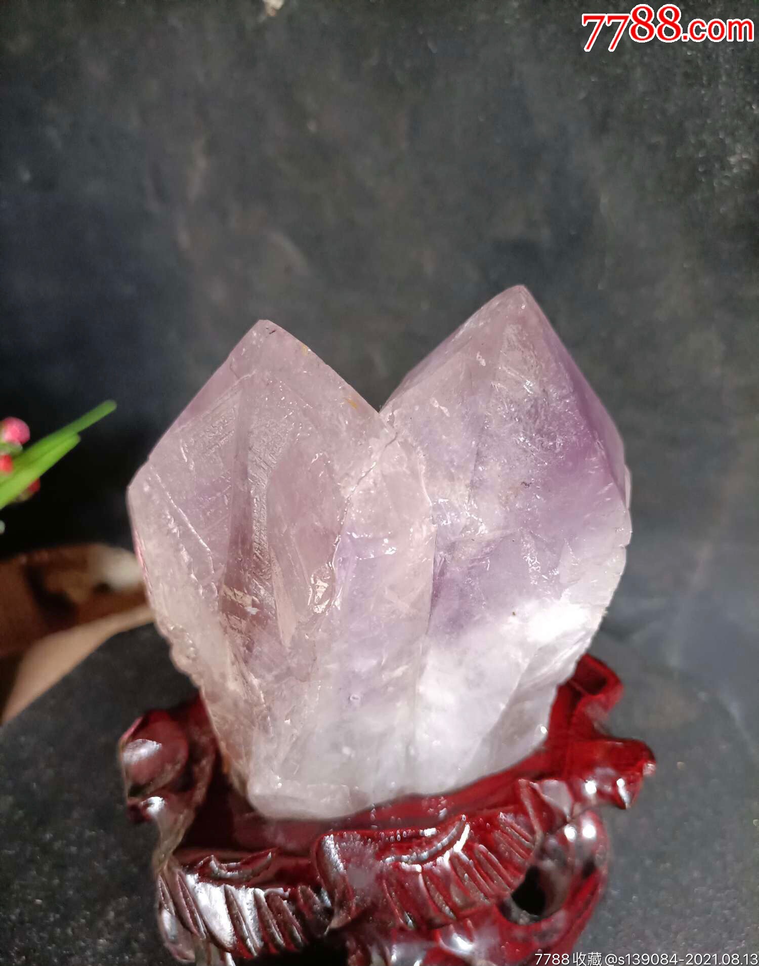 天然紫水晶矿石摆件送木座