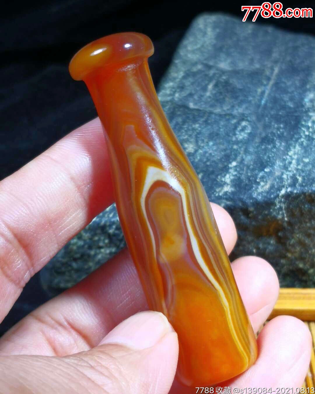 战国红玛瑙烟嘴外蒙料包真