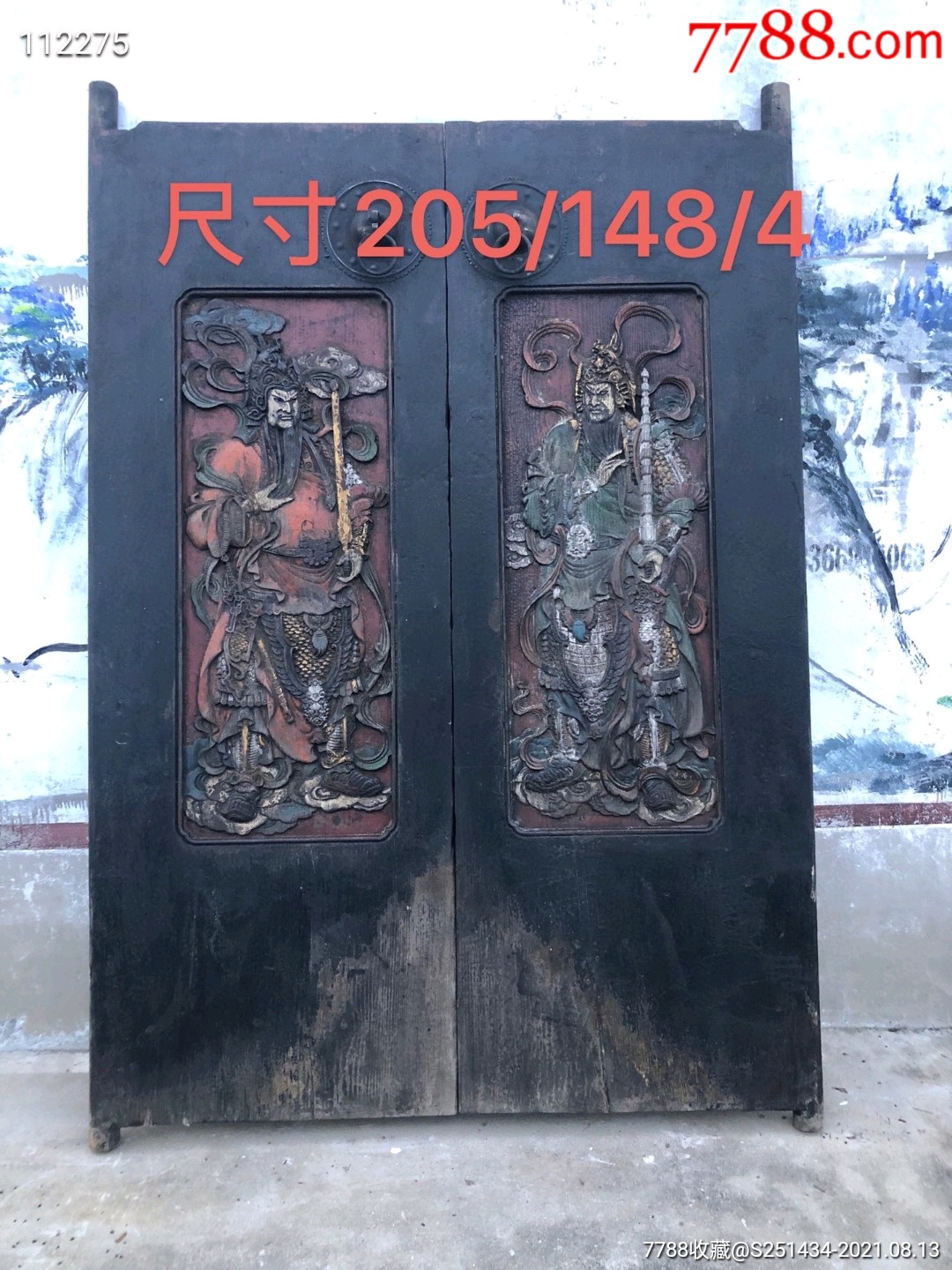 山西拆迁偶遇,老大漆雕刻门神大门一对,_木门窗_三元历史文化【7788收藏__收藏热线】