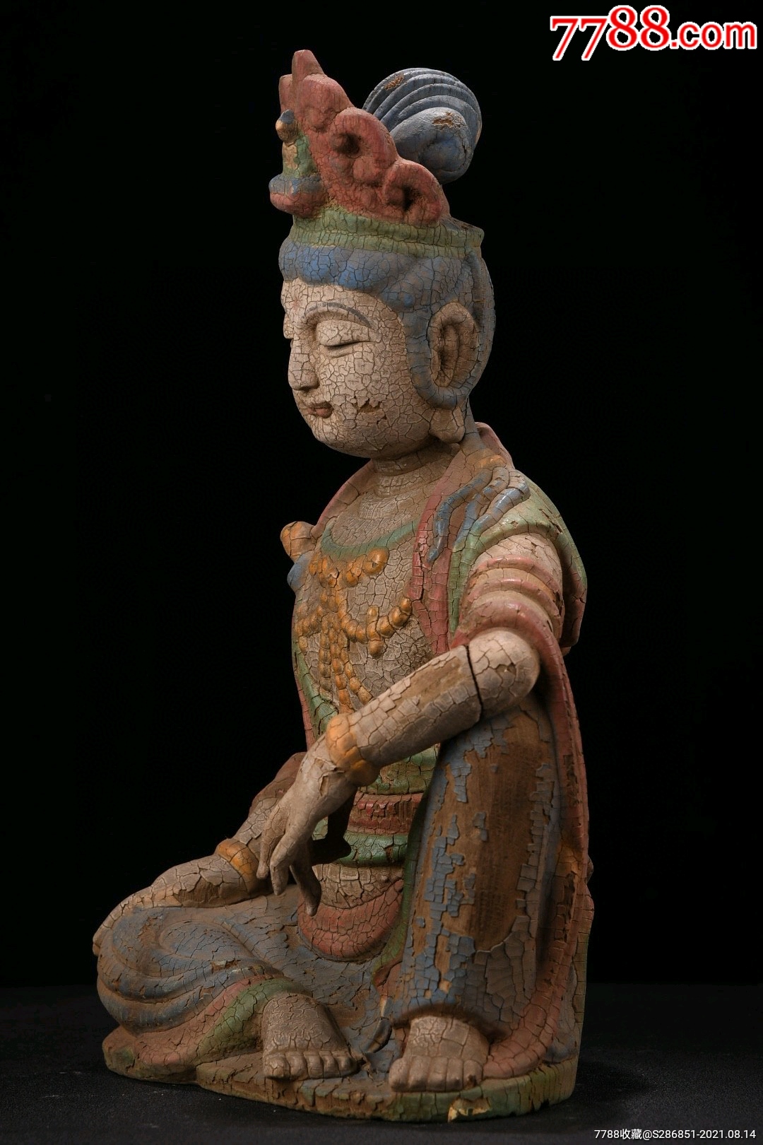 老木雕自在观音【左手可拆卸,不议价_木佛像/人像_图片价值_收藏交易