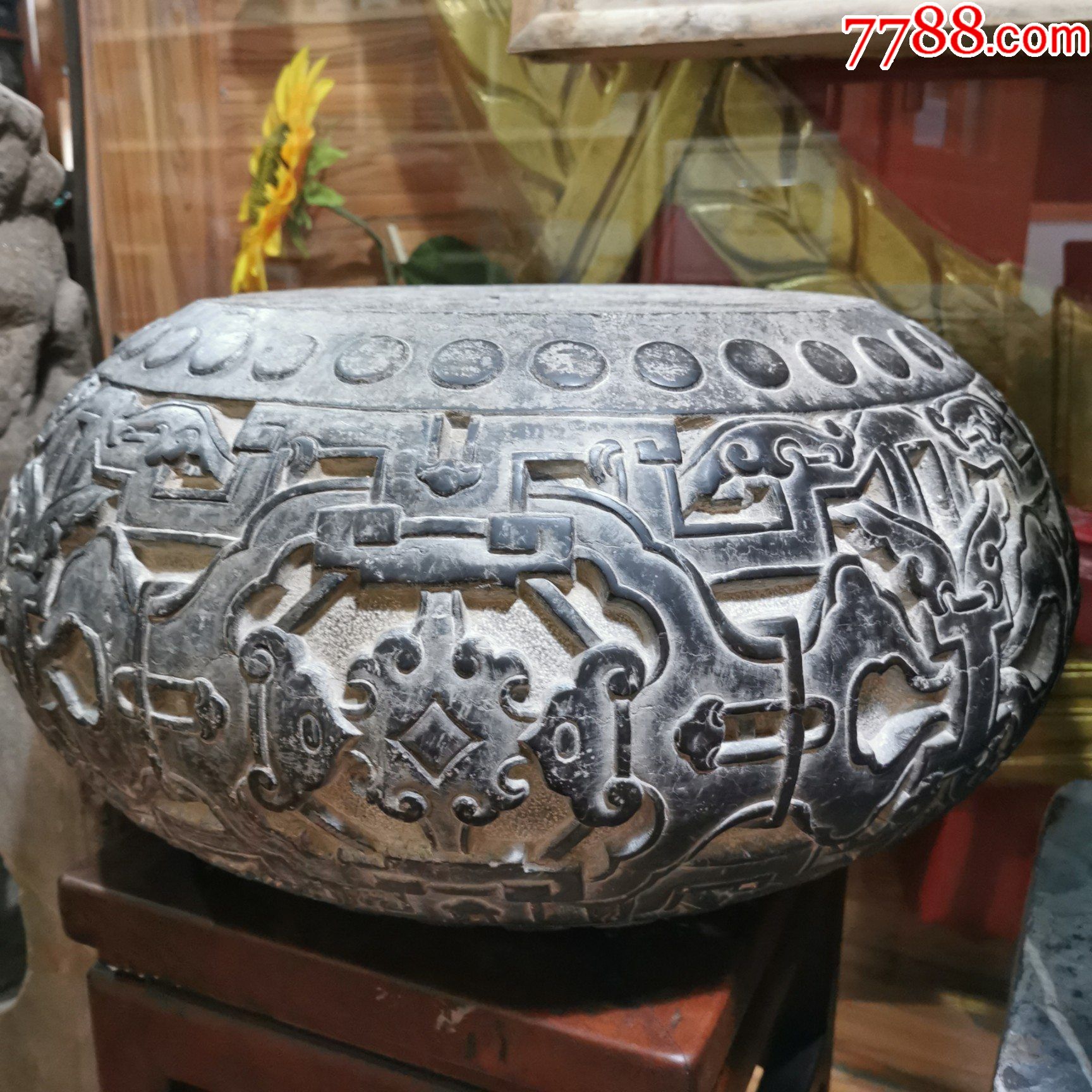 清代满工青石鼓一对-价格:120000.