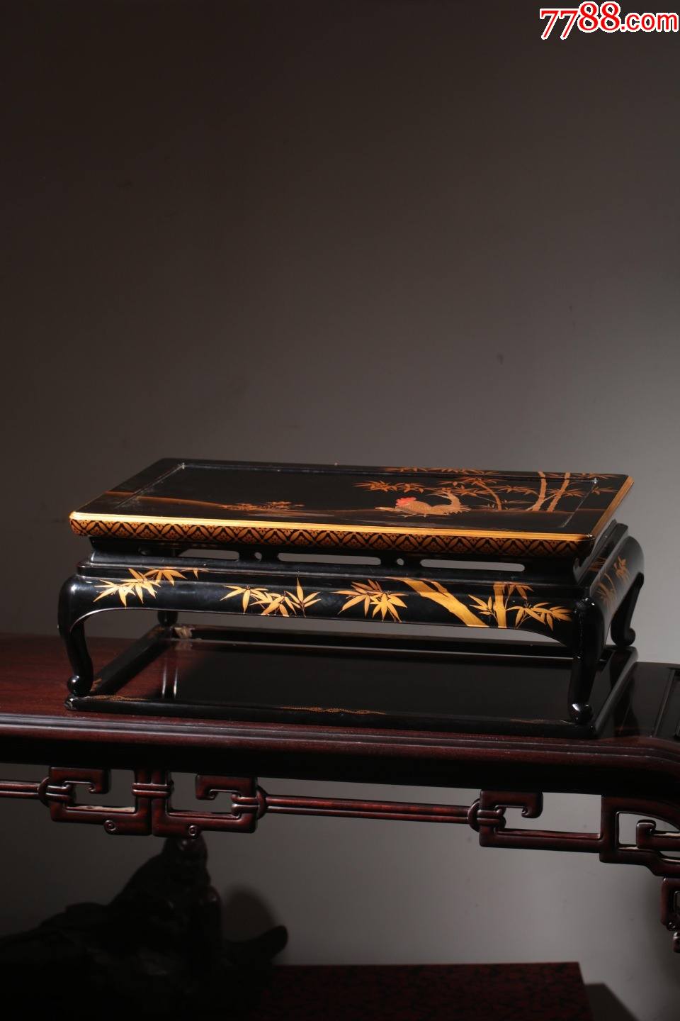 海外回流木胎漆器金时绘大吉图带托尼案几原配木供箱