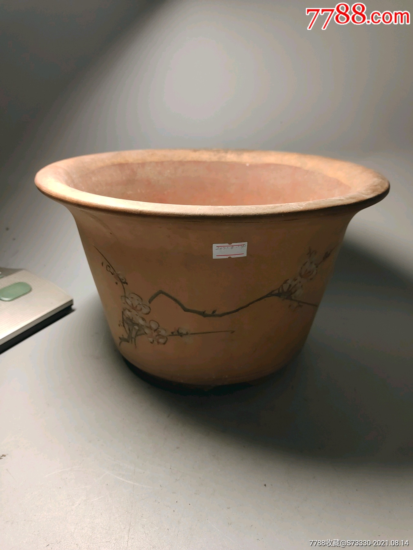 80年代左右中国宜兴紫砂一厂手刻梅花紫砂大花盆
