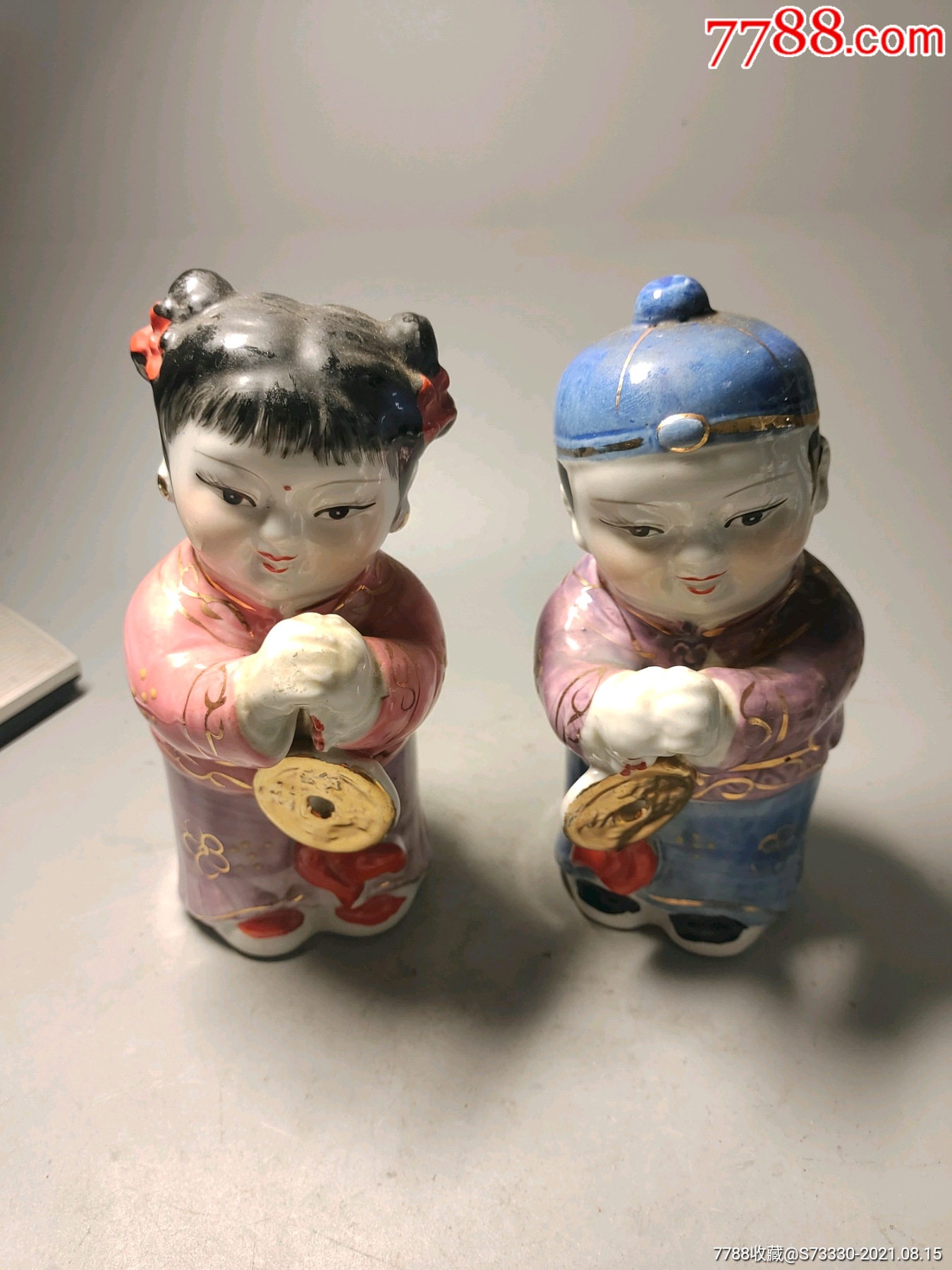 创汇期金童玉女雕塑瓷摆件