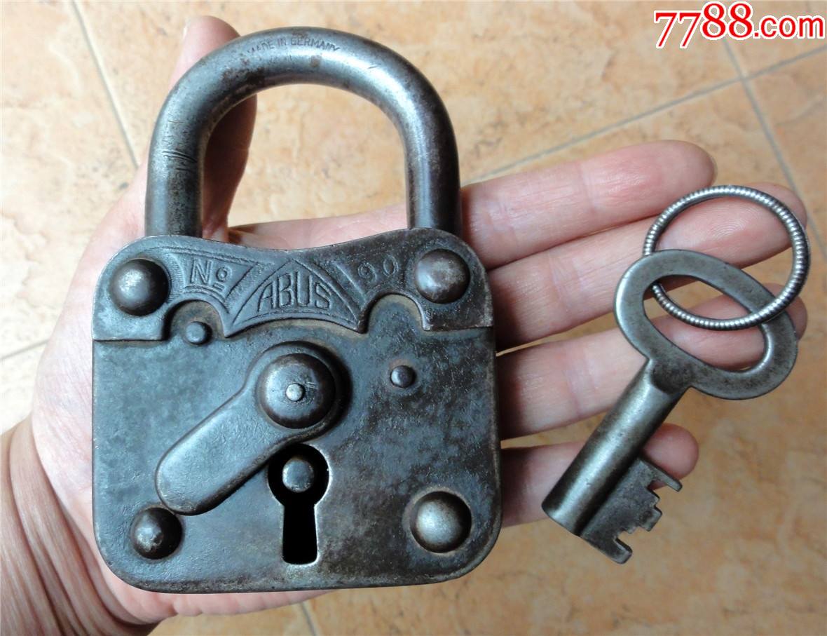 名锁收藏2108民国殖民者遗留特大号德国产abus90钢制库房锁460g