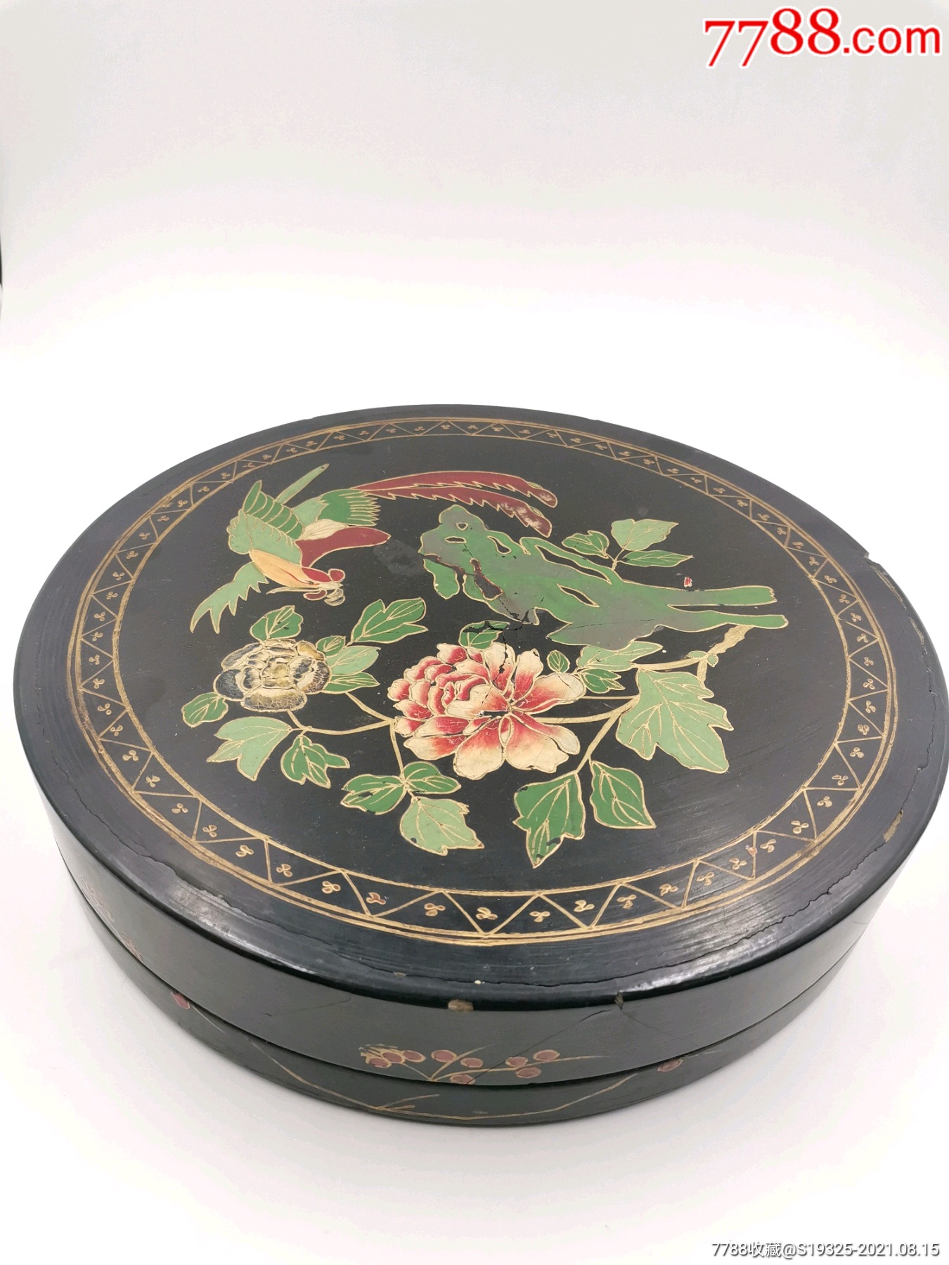 晚清民国漆器漆画手绘五彩描金凤凰牡丹花鸟食盒果盒攒盒包老保真
