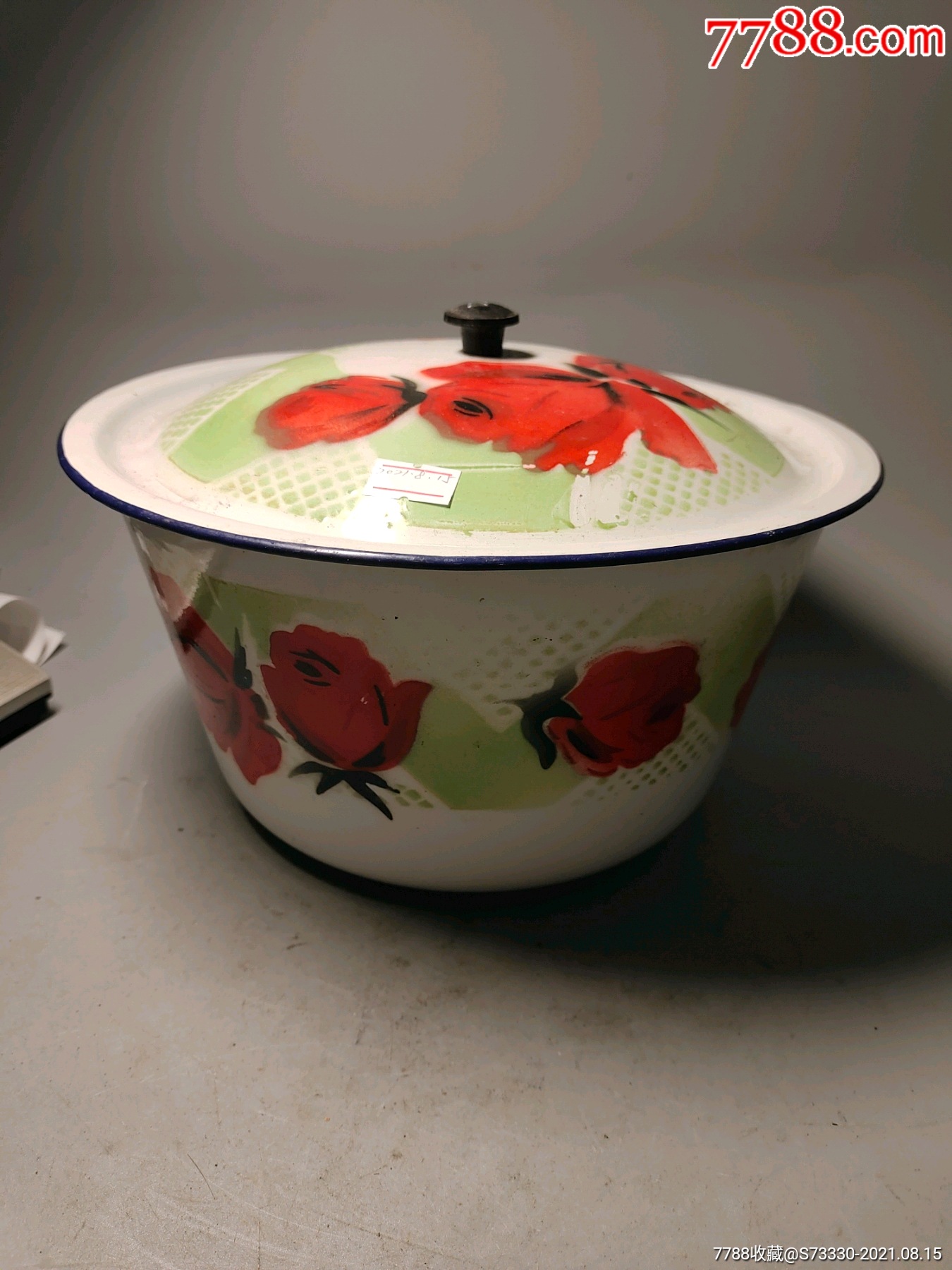 怀旧老物件民俗收藏80年代玫瑰花糖瓷猪油盖盆