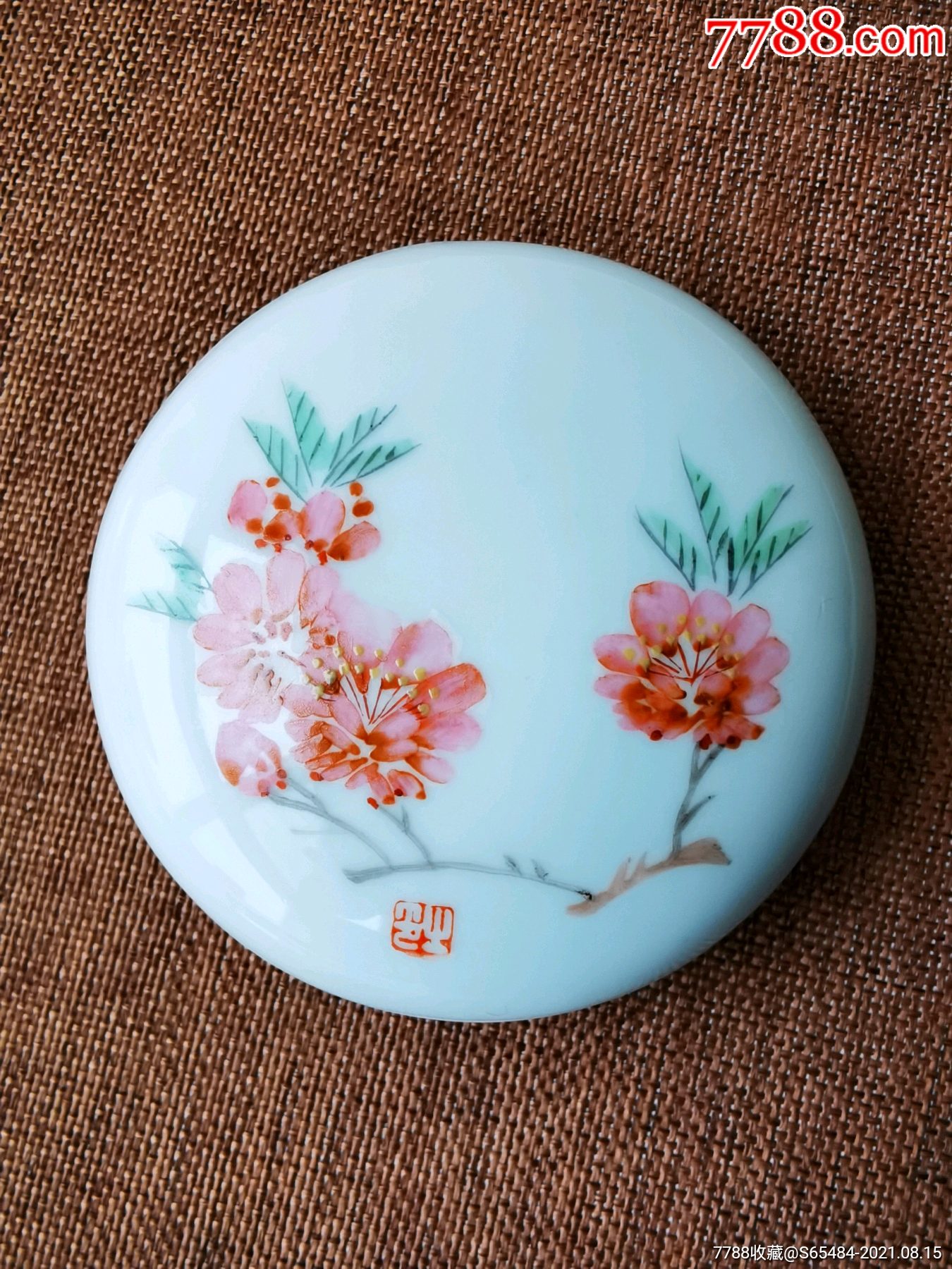 中国工艺美术大师严洪生手绘水点桃花印泥盒