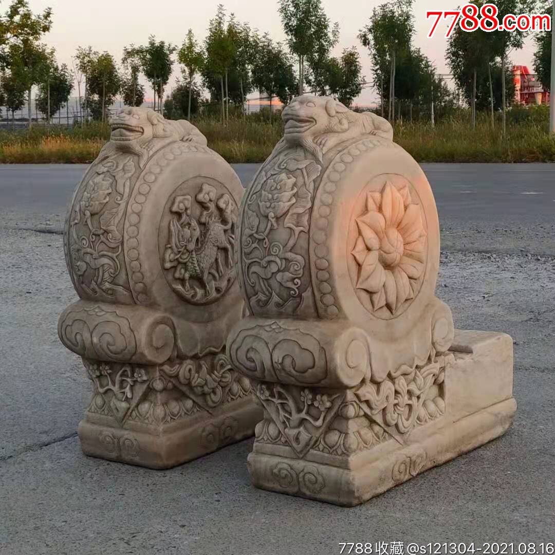 清代青石石鼓石墩一对老石器老石雕￥3,2009品99清代沙石门墩门当一