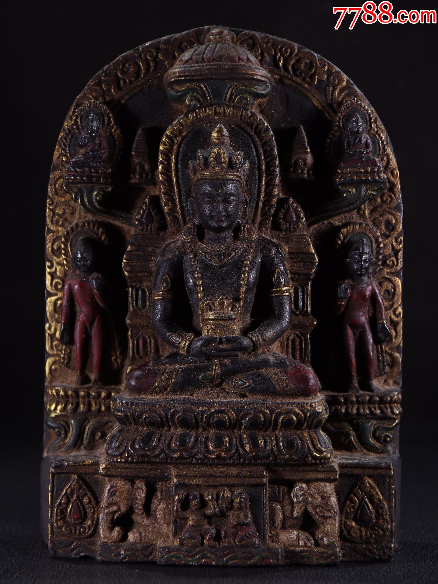 旧藏藏传黑石描金释迦摩尼造像-佛像/造像-7788商城__七七八八商品