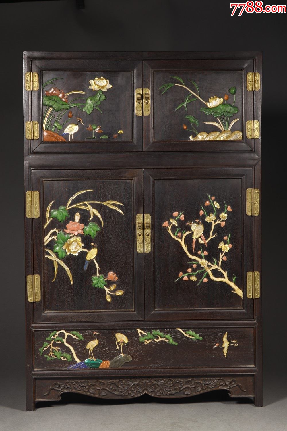 紫檀嵌百宝花鸟纹立柜