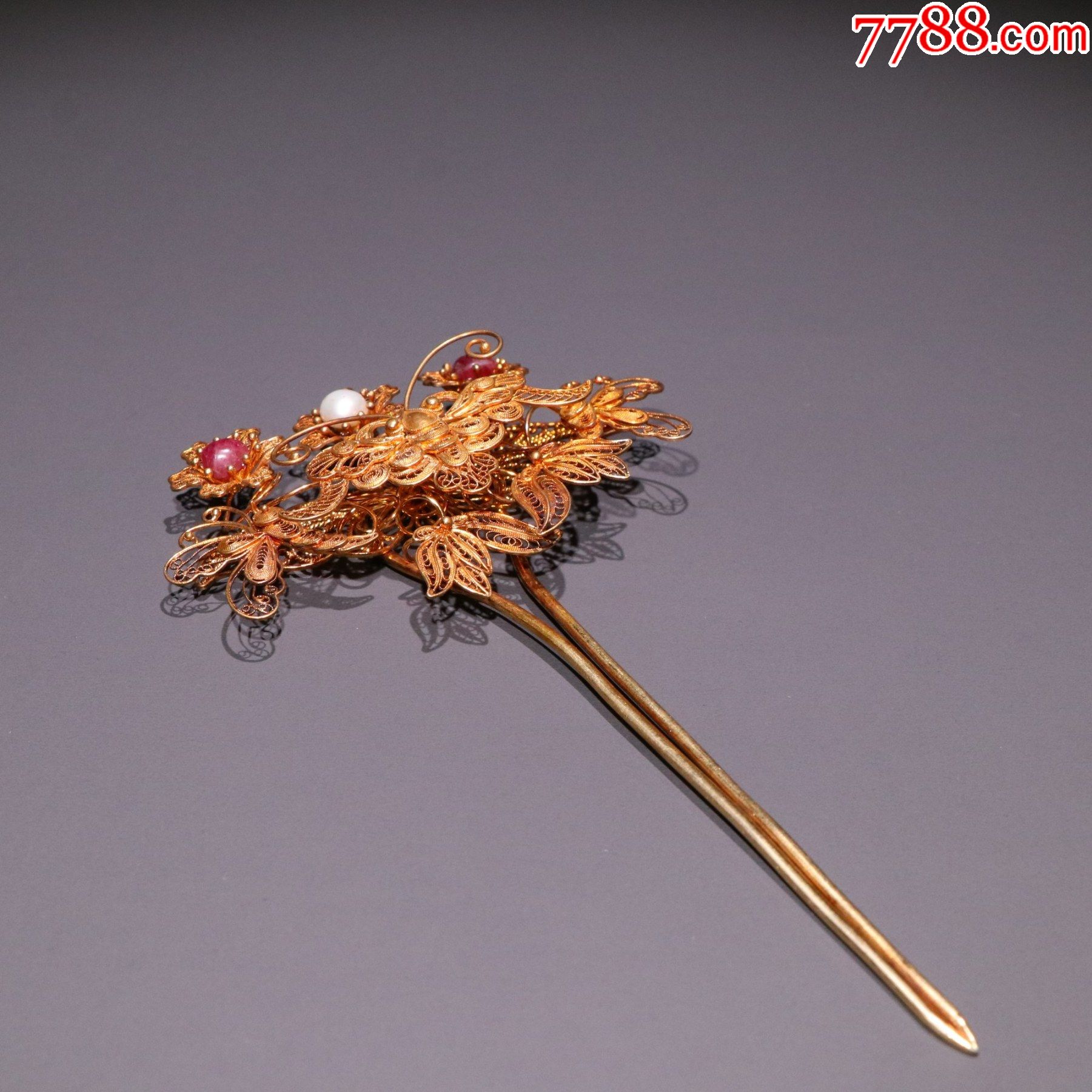 银鎏金镶宝石发簪a19s32f_银簪/银钗_图片欣赏_收藏价格_7788烟标收藏