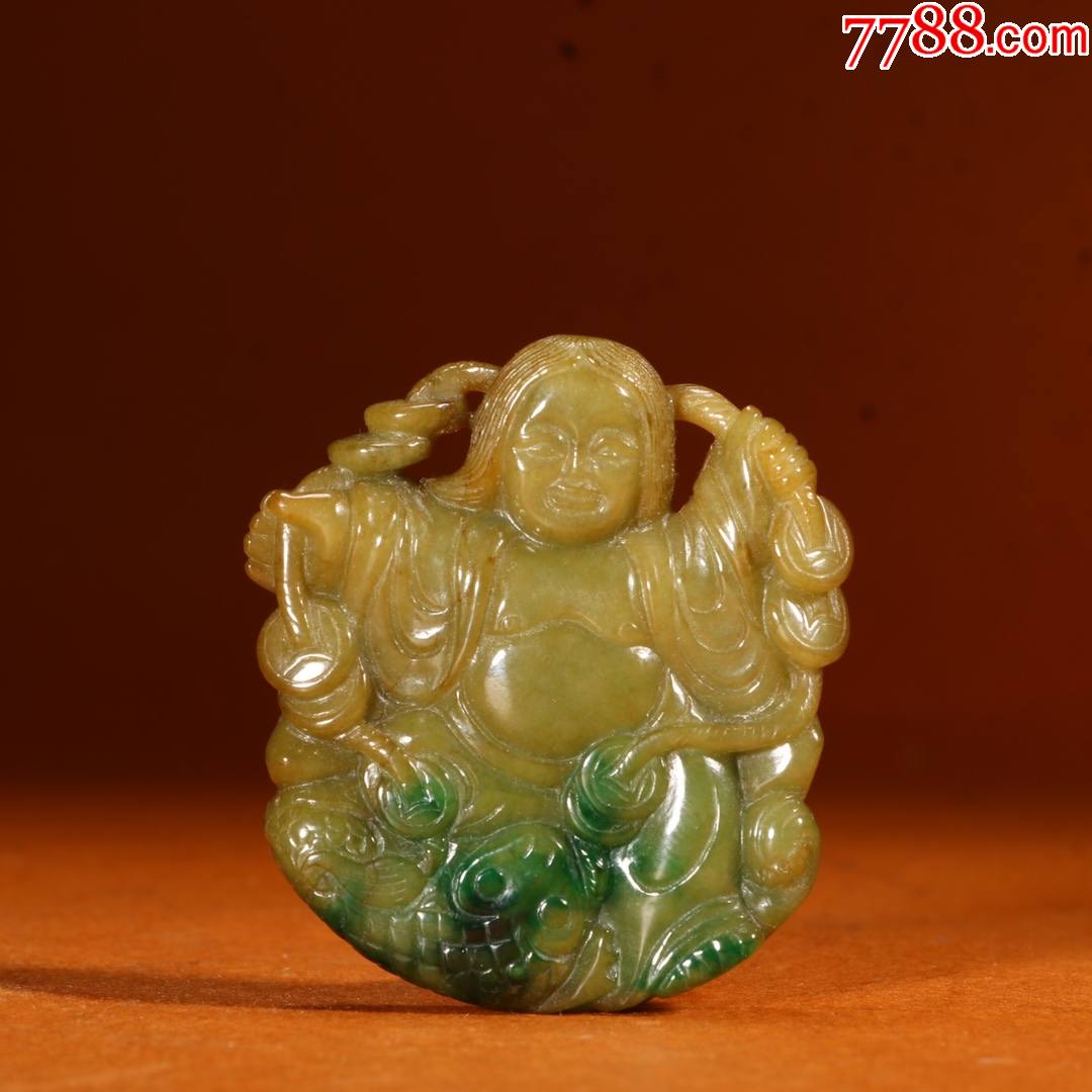 旧藏翡翠刘海戏金蟾牌