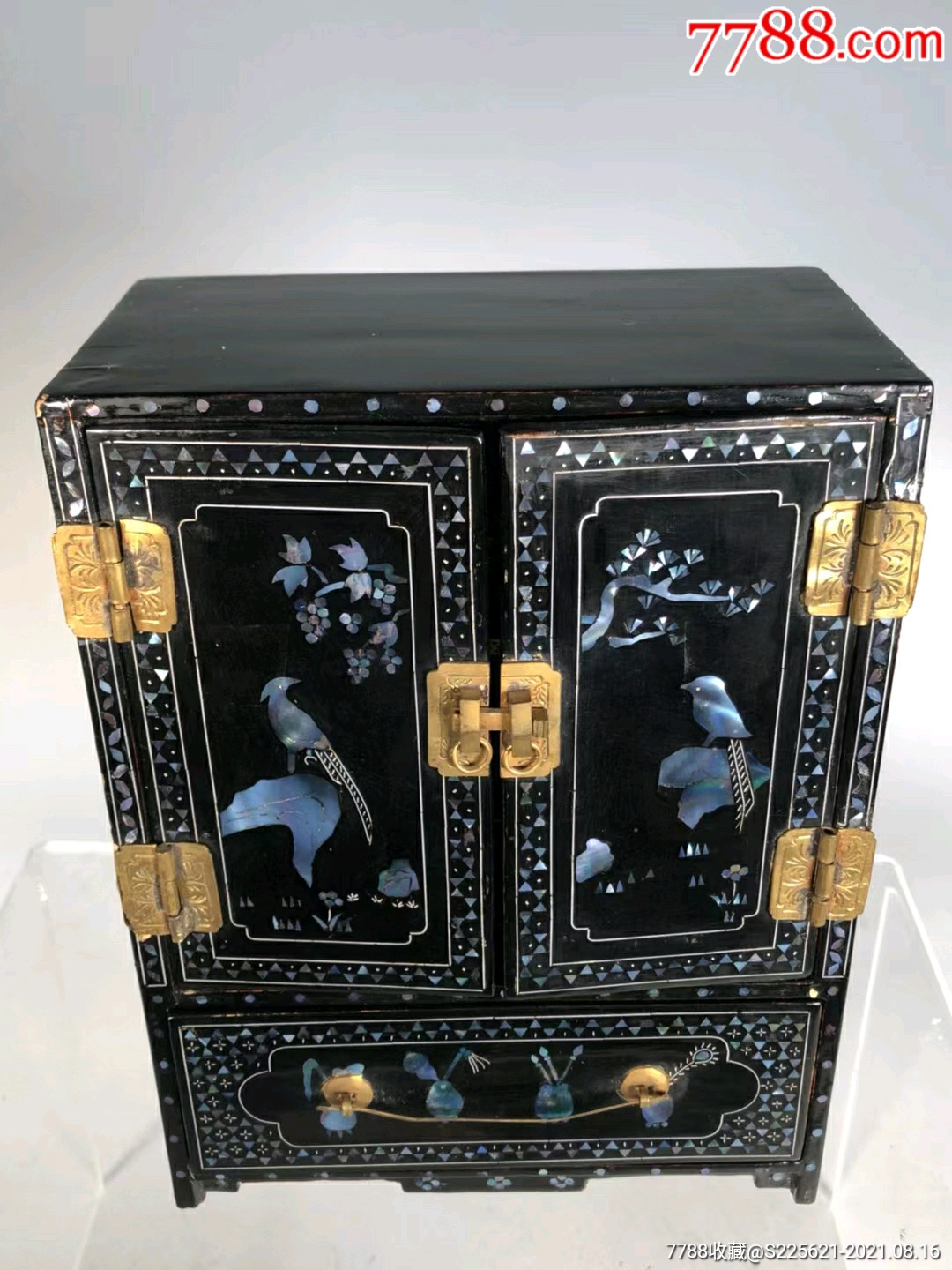 大漆嵌螺钿喜上眉梢图首饰柜_其他旧漆器_第5张_7788漆器收藏