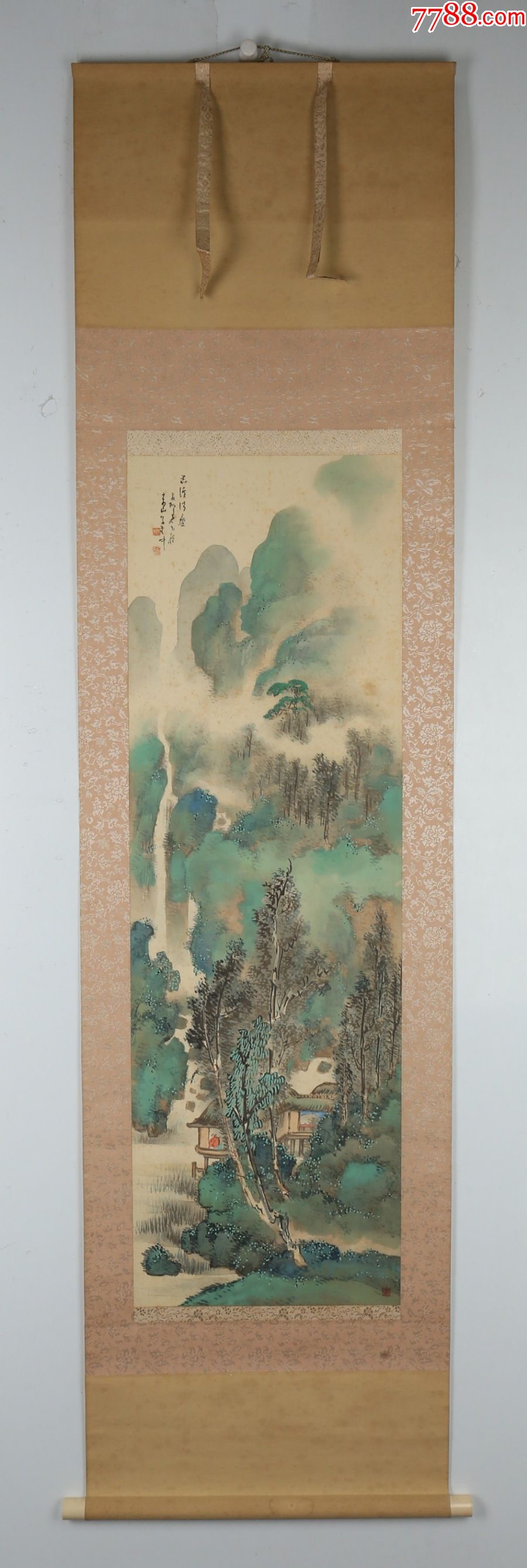 晚清民国佚名幽溪清庐绢本立轴原装原裱带原木盒