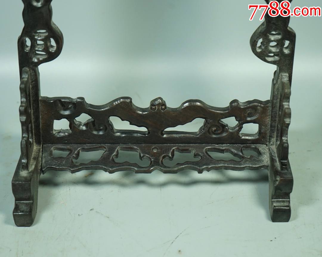 旧藏黑檀木精雕细琢鸟笼挂架