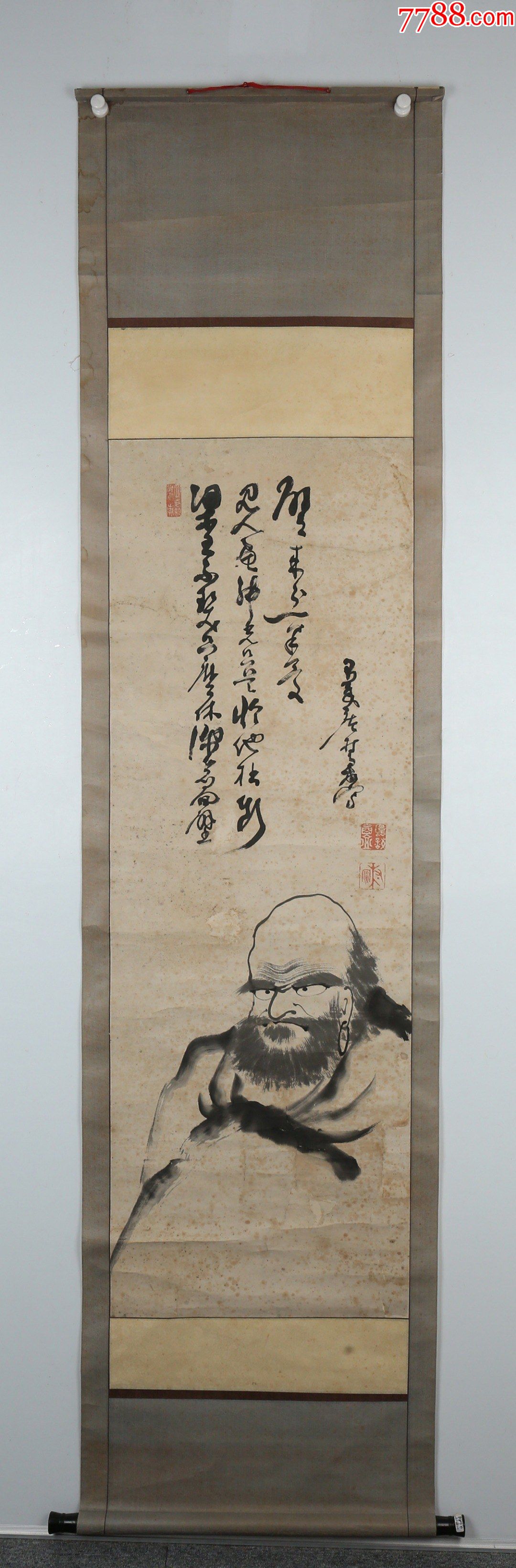 佚名达摩画赞纸本立轴旧裱