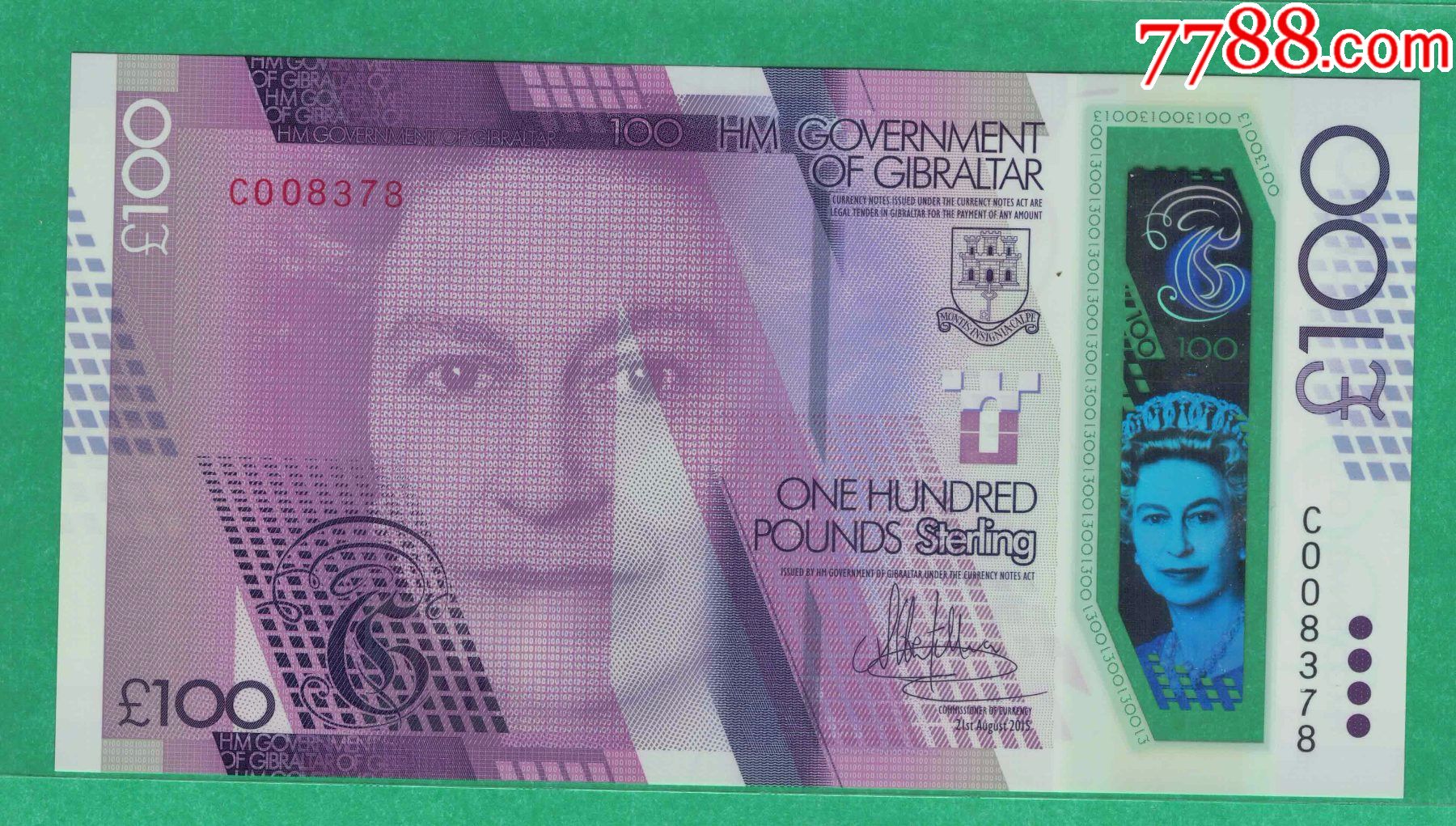 直布罗陀100镑塑料纪念钞2015(2017)年版p-new实物图un
