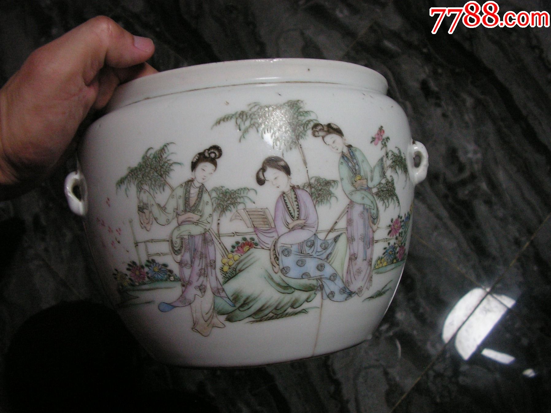 大名家余远生大口径桃花美女罐