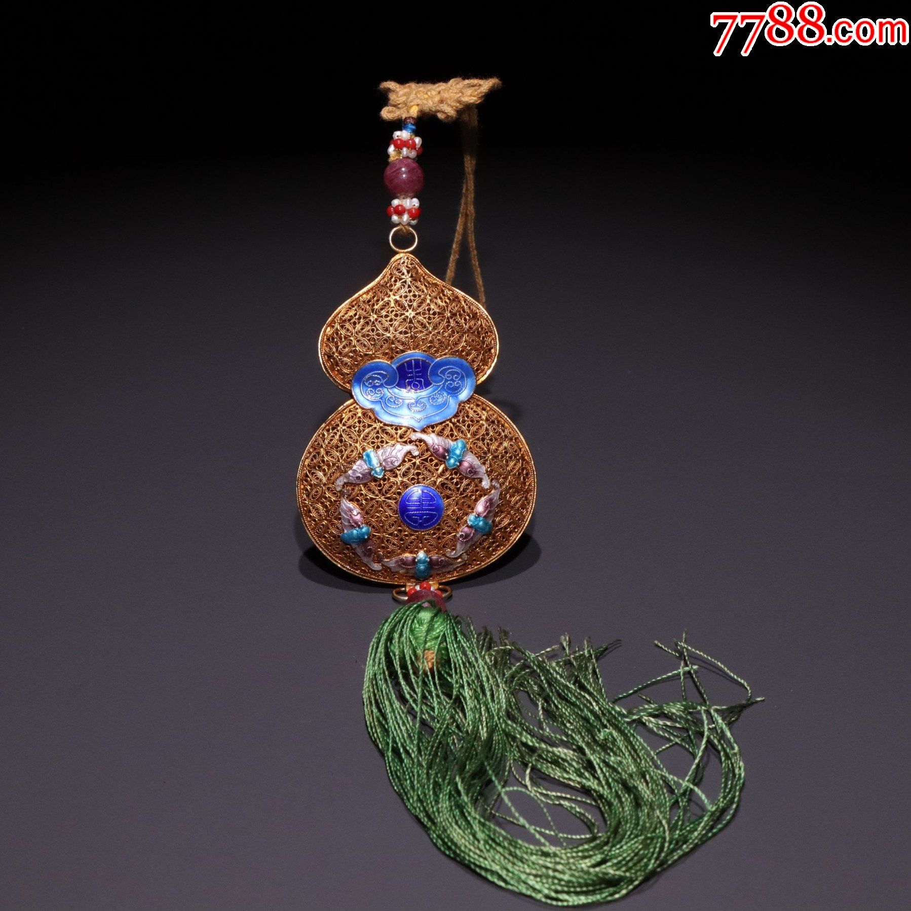 银花丝烤蓝「五福捧寿」葫芦香囊