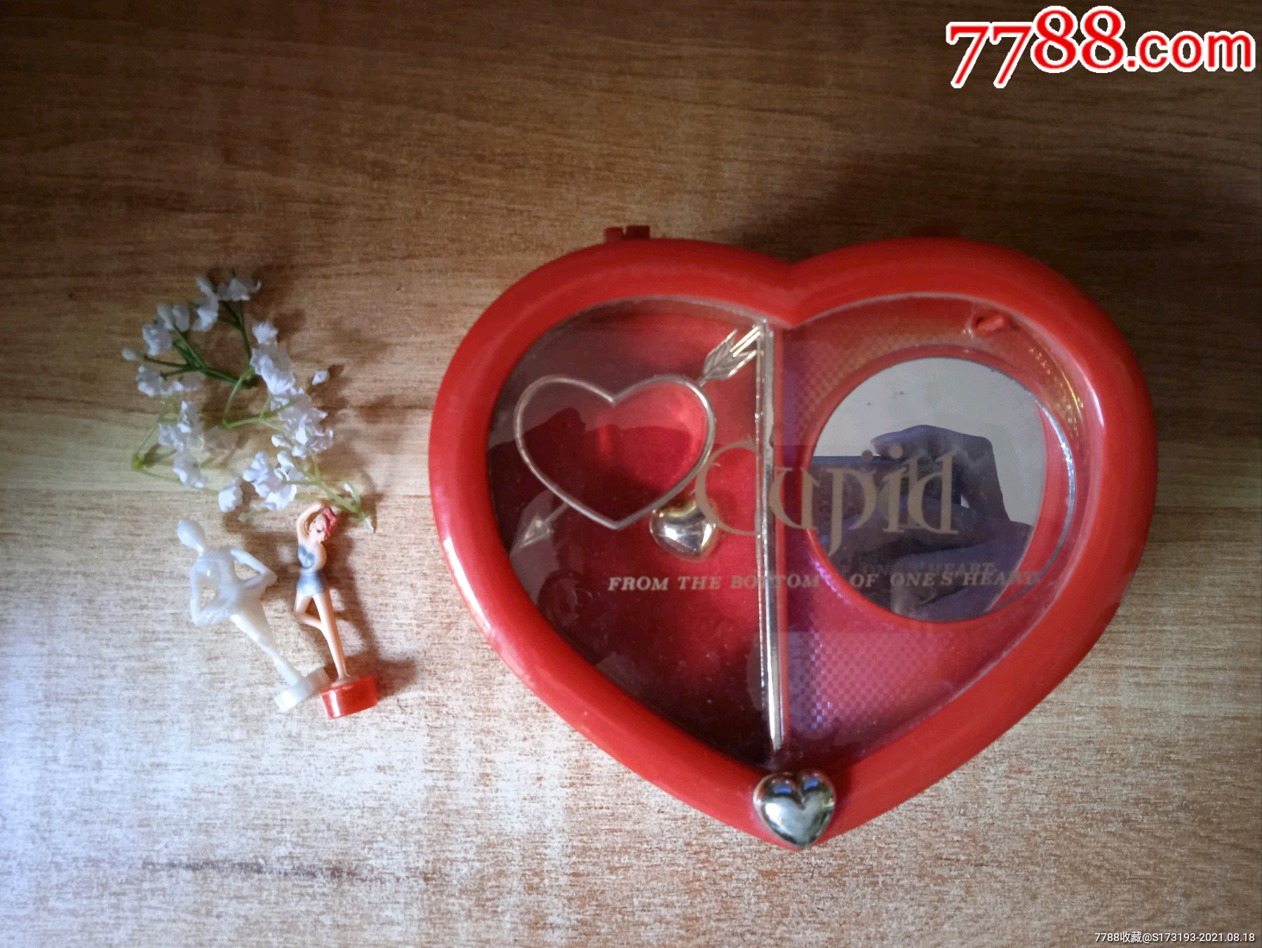 90年代芭蕾舞小人心形八音盒一个盒子破损有些污渍灰尘等岁月痕迹