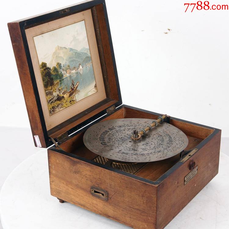19世纪晚期西洋古董欧洲老式箱体式碟片式八音盒手摇音乐盒功能好