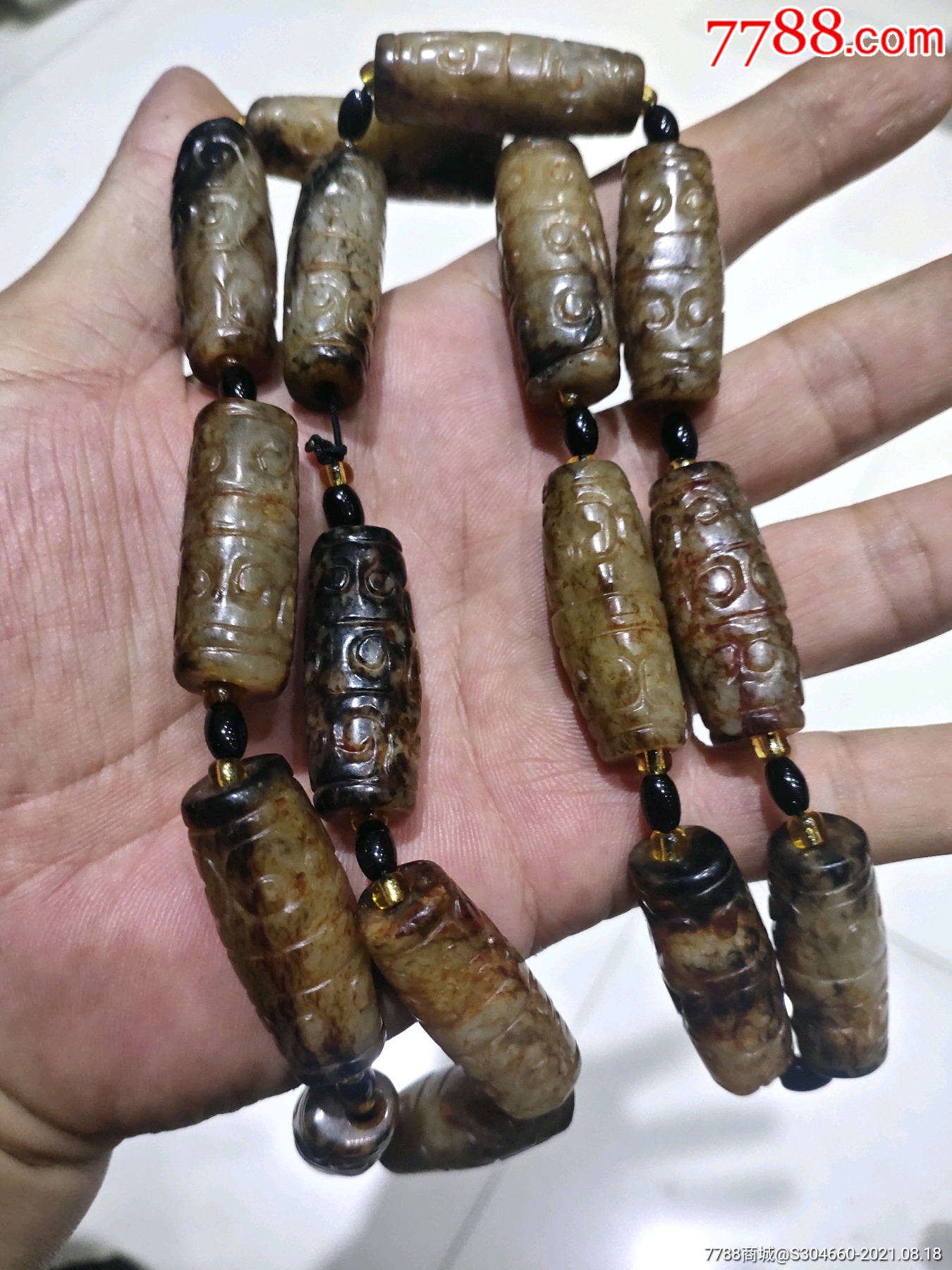 古玉和田玉祥云纹项链