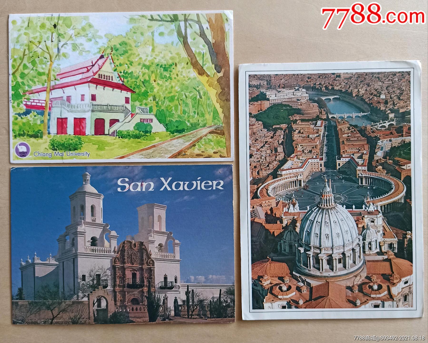 外国明信片实寄片3张合售泰国美国意大利