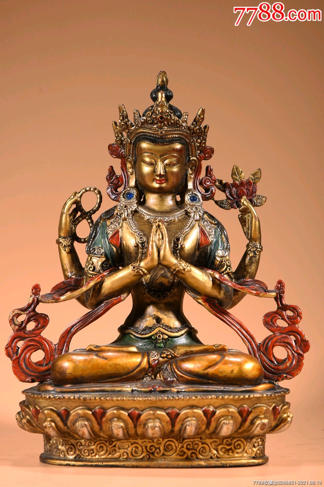 铜彩绘四臂观音造像,不议价_铜像/铜佛像_图片鉴赏_收藏价格_7788铜器