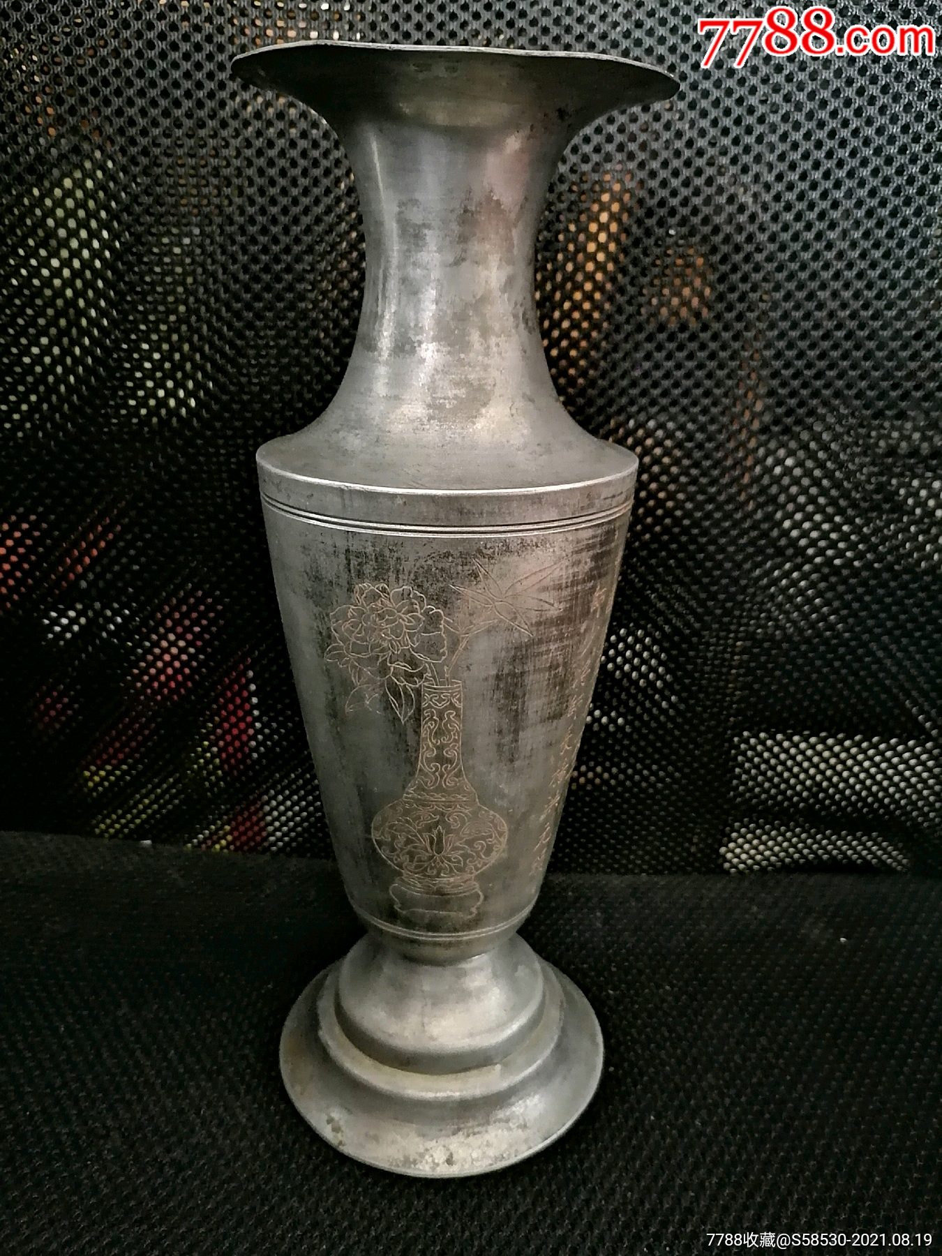 民国杨洪元赠送锡花瓶一只_锡壶/锡器_图片收藏_回收价格_7788老酒