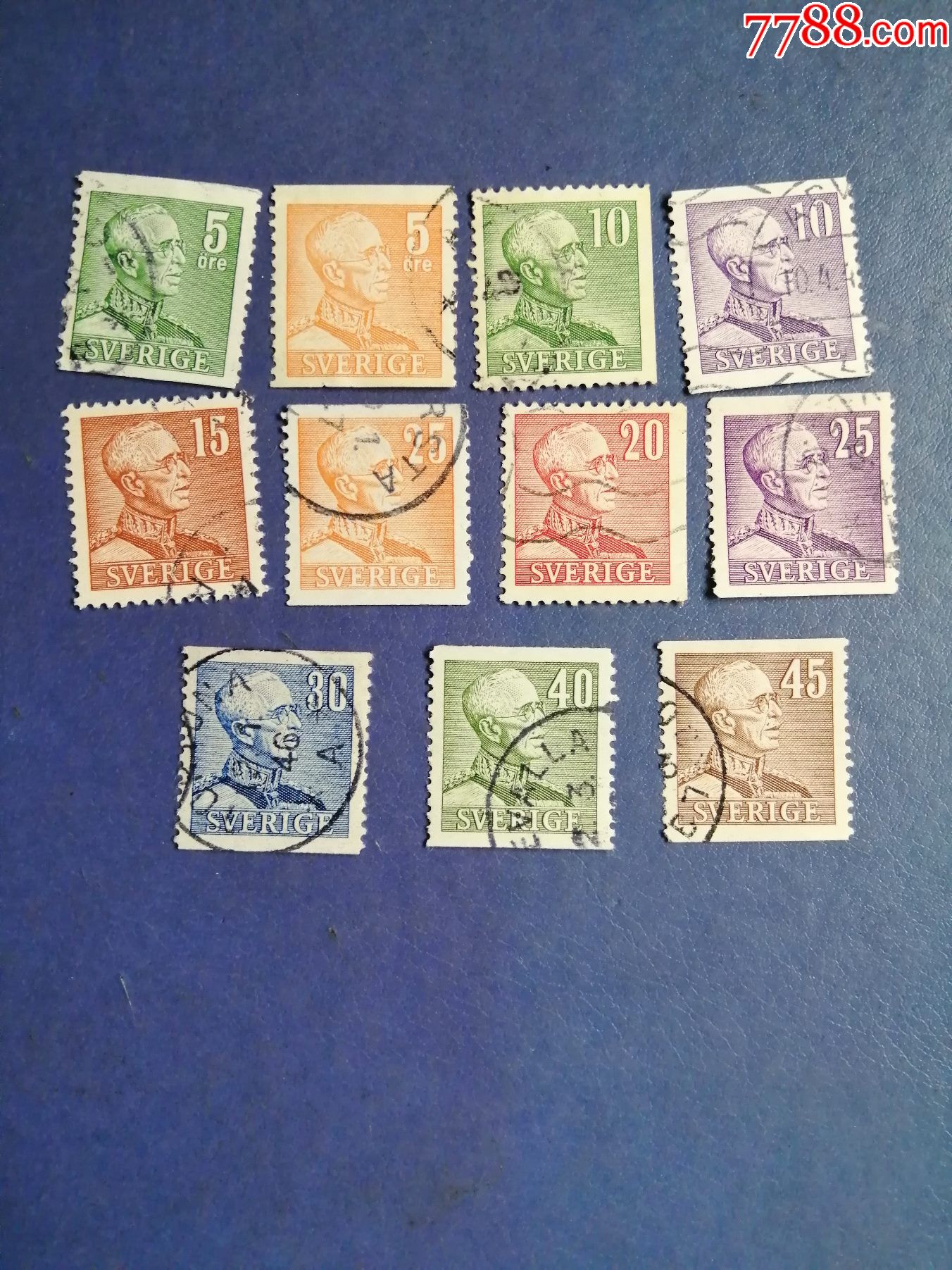 瑞典邮票1940年古斯塔夫五世国王11枚信销票