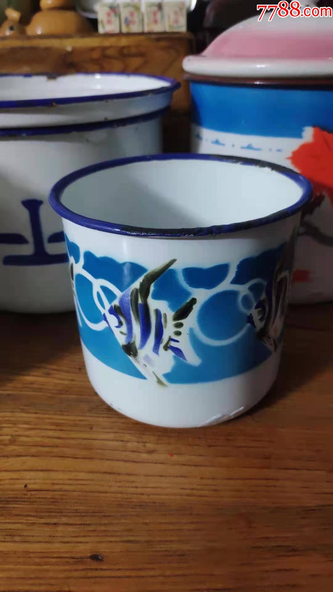 上世纪6080年代搪瓷烤瓷搪瓷杯5只合售民俗老物品总第244组