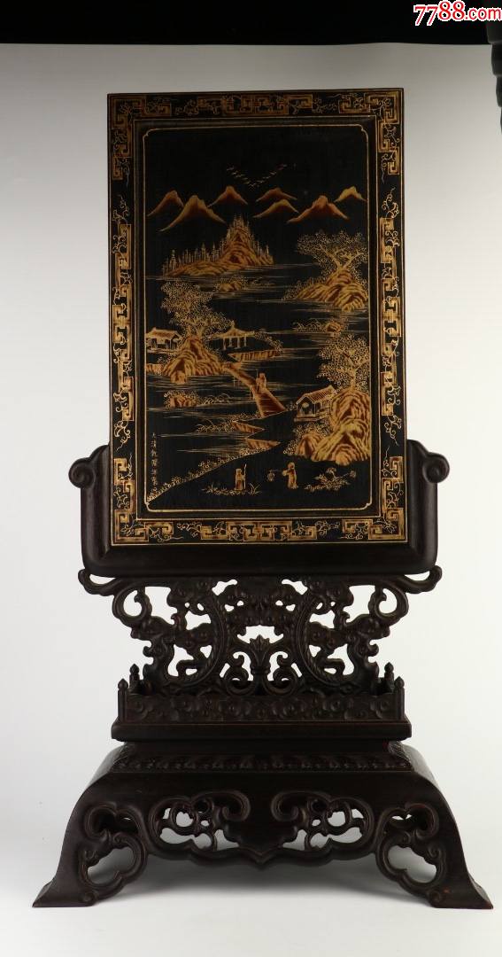 旧藏紫檀描金金刚般若波罗蜜经插屏-木屏风-7788木艺