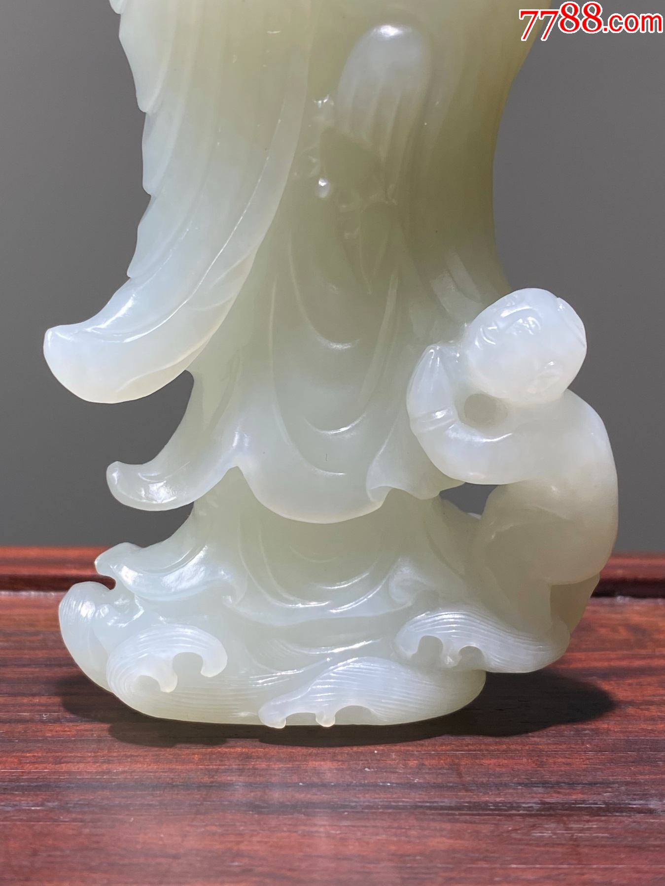 古玉老玉清和田玉籽料白玉童子拜观音像摆件清供佛像摆件