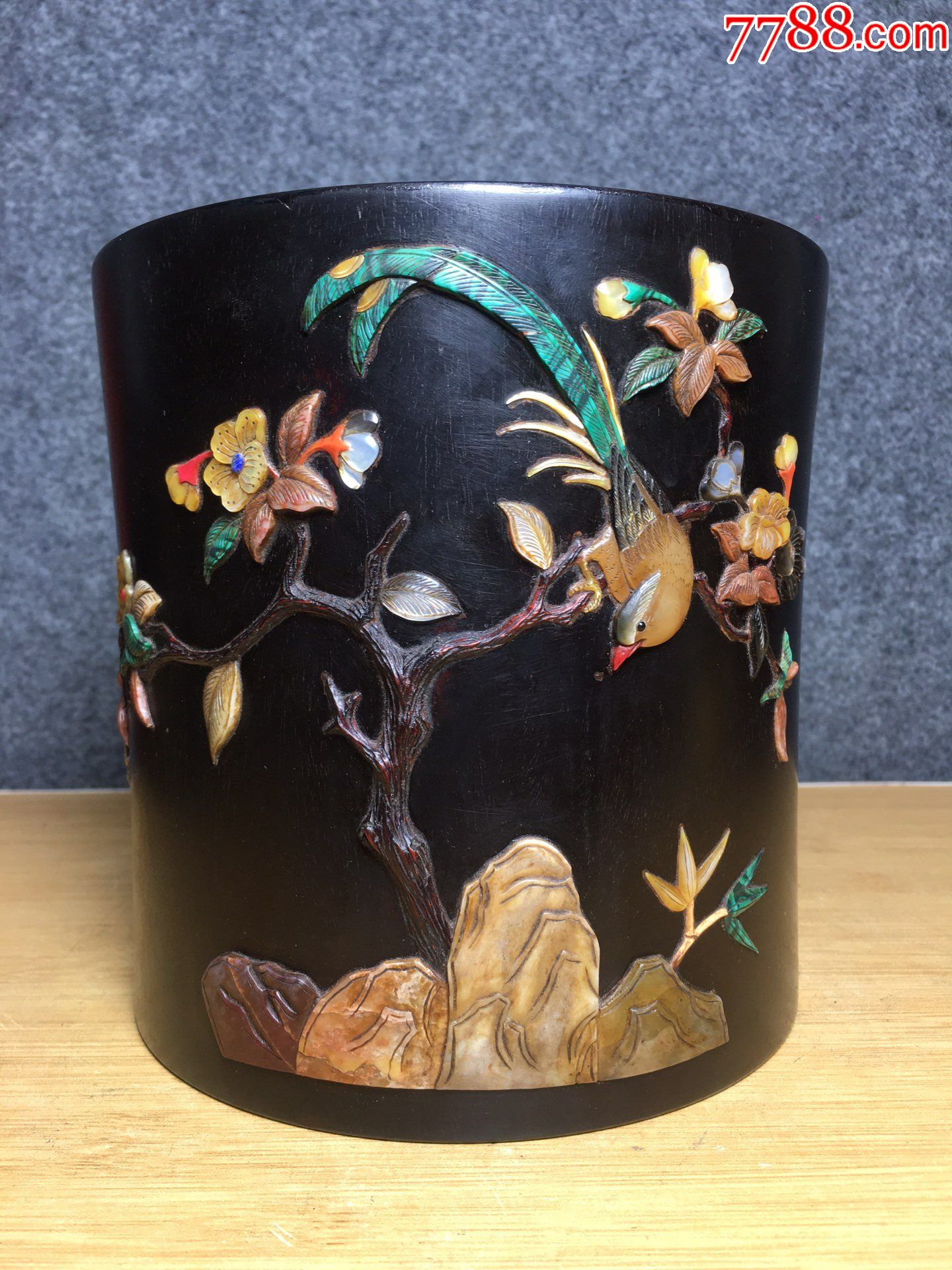 紫檀百宝镶嵌笔筒a110s22f