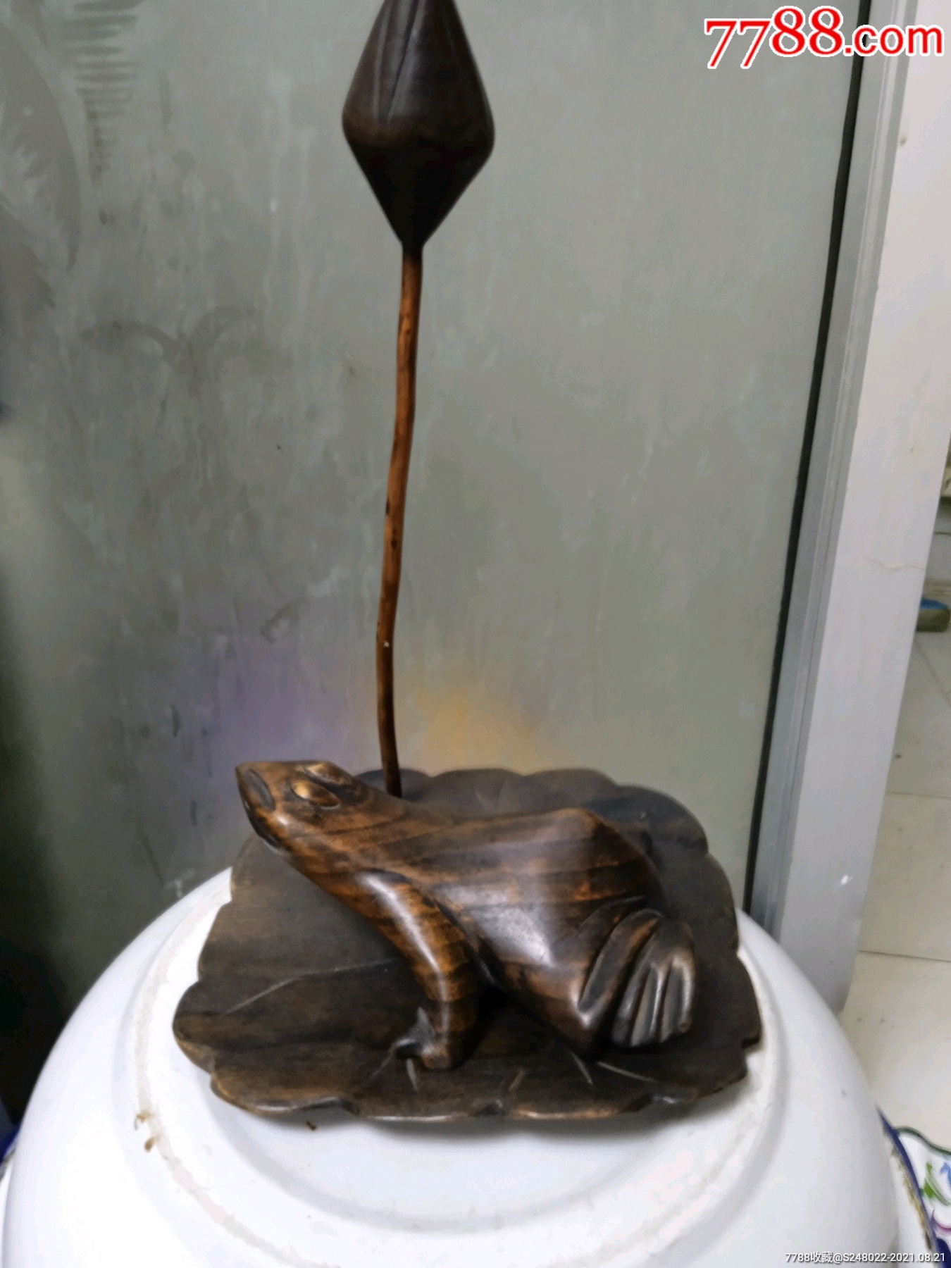 木雕摆件茶具茶台茶盘摆件茶宠木荷花叶青蛙花骨朵3件