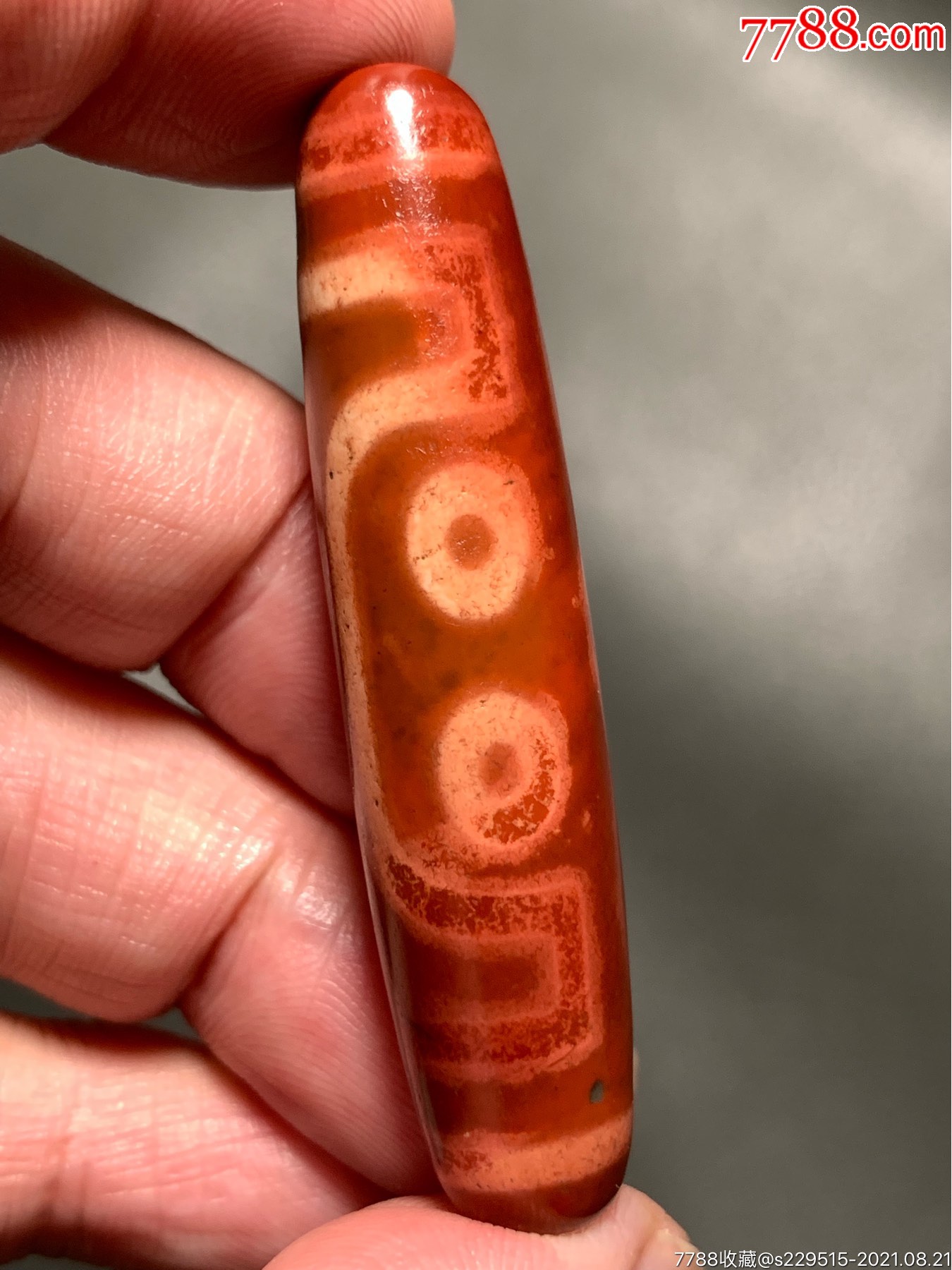 藏传带朱砂特殊五眼朱红色象雄大天珠5713毫米