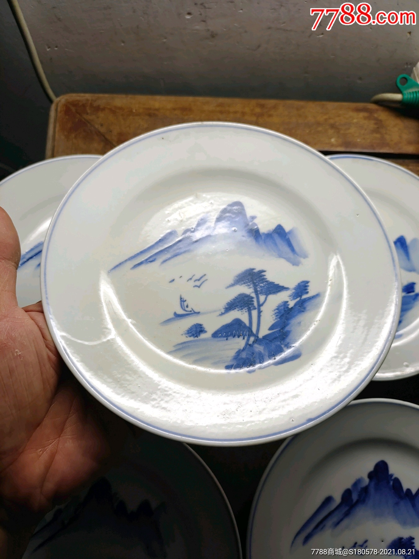 9厘米中国高陂底款手绘山水图青花盘6个_第15张_7788陶瓷