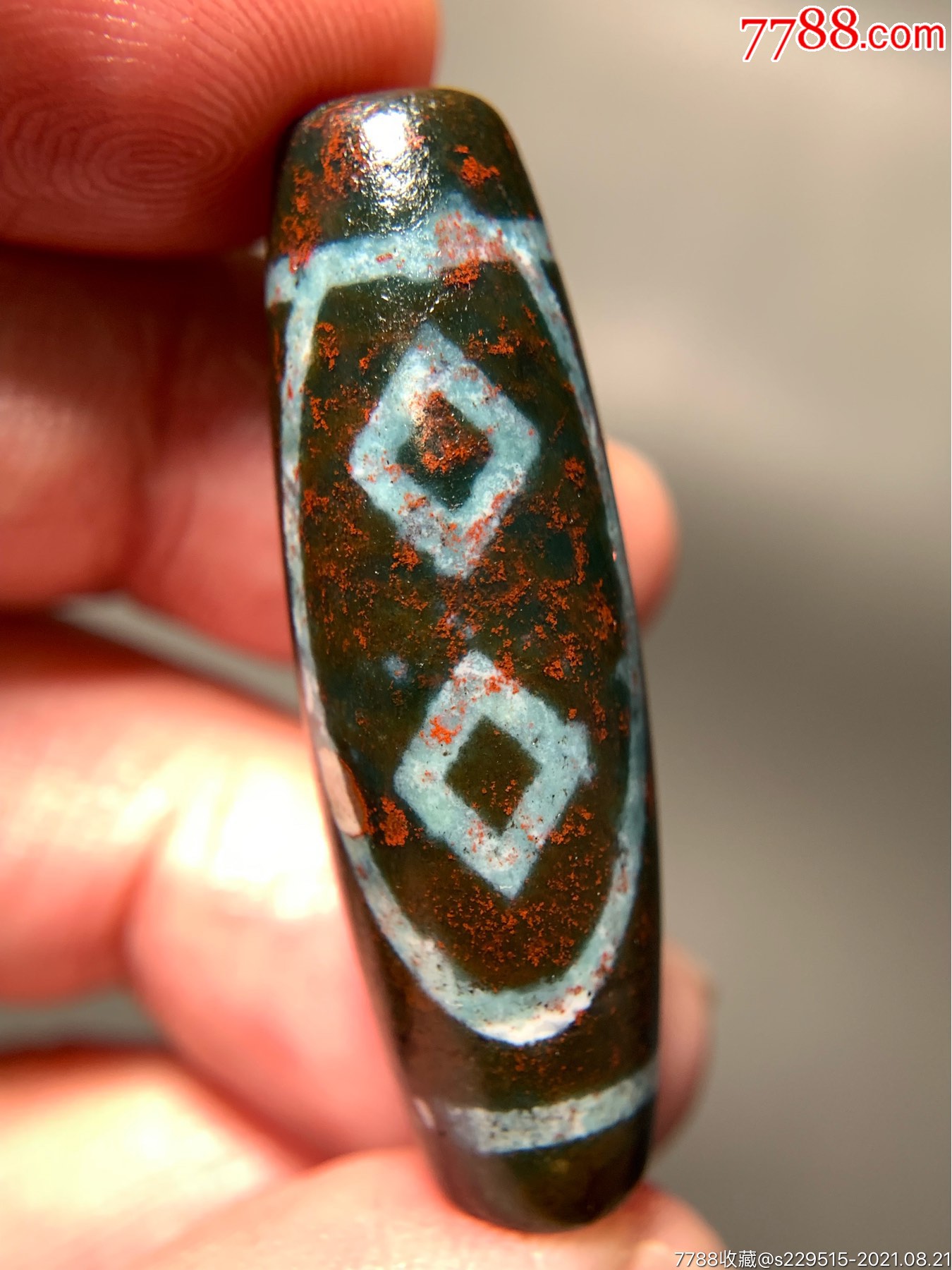 藏传带朱砂如意金刚两眼象雄天珠39*12.5毫米