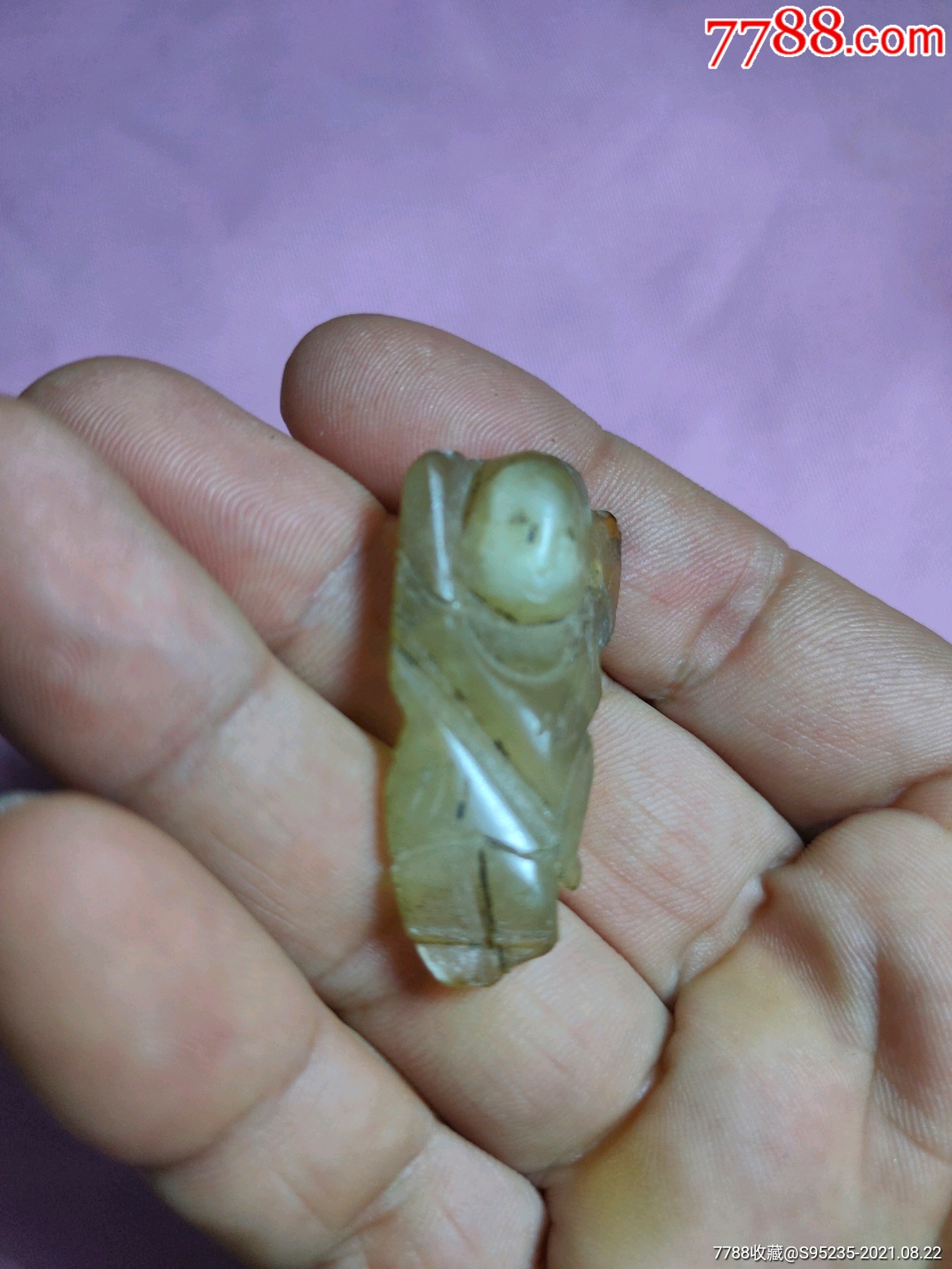 一个漂亮的清代老玉送财童子挂件