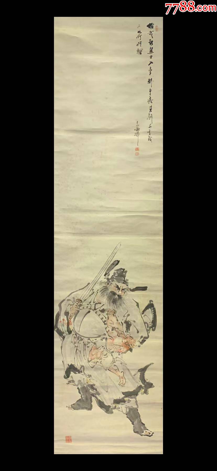 日本回流老字画纸本民国钟馗捉鬼图3545中古真迹书画