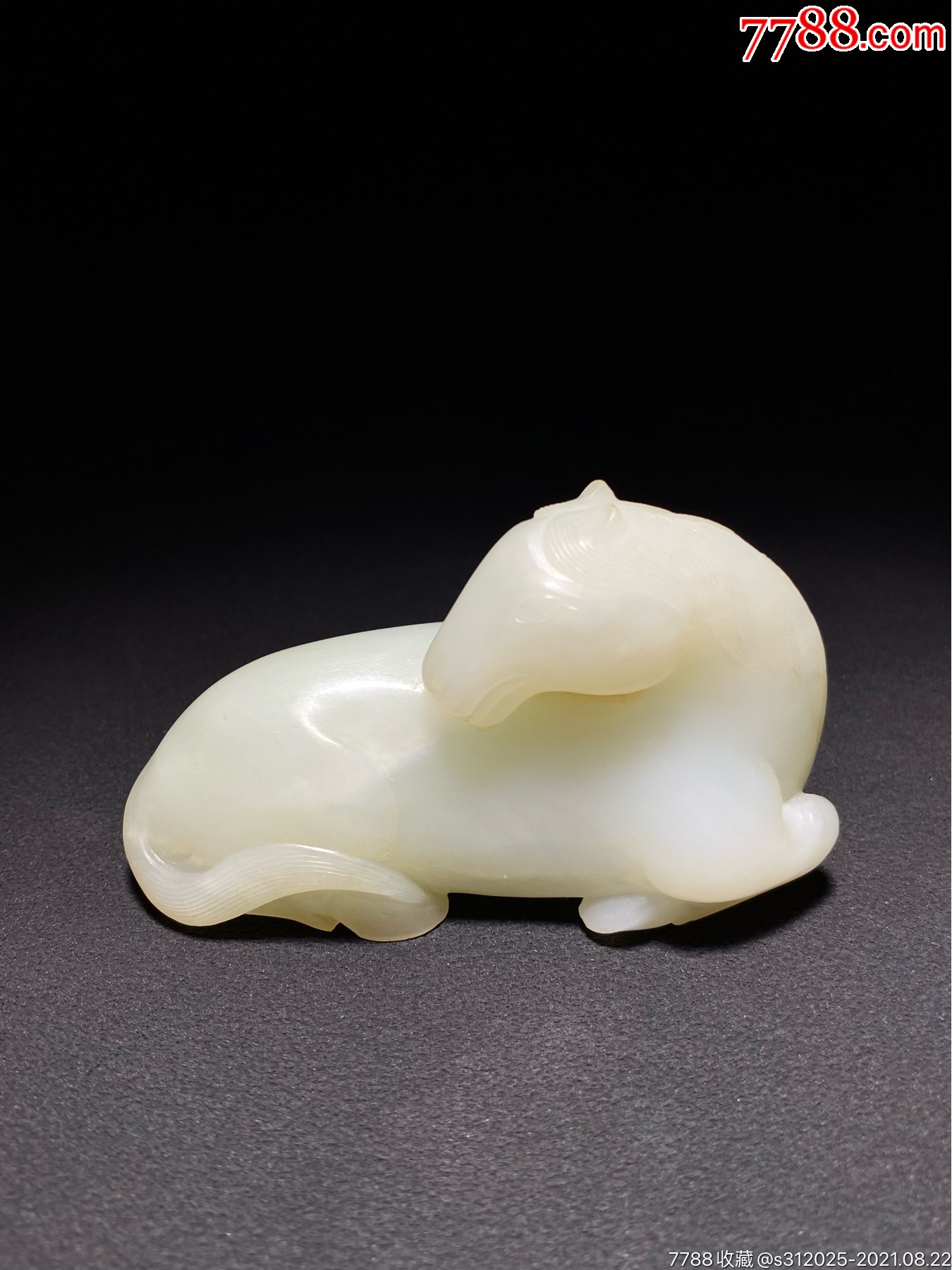 清和田玉白玉玉马玉卧马摆件把件古玉老玉明清玉古