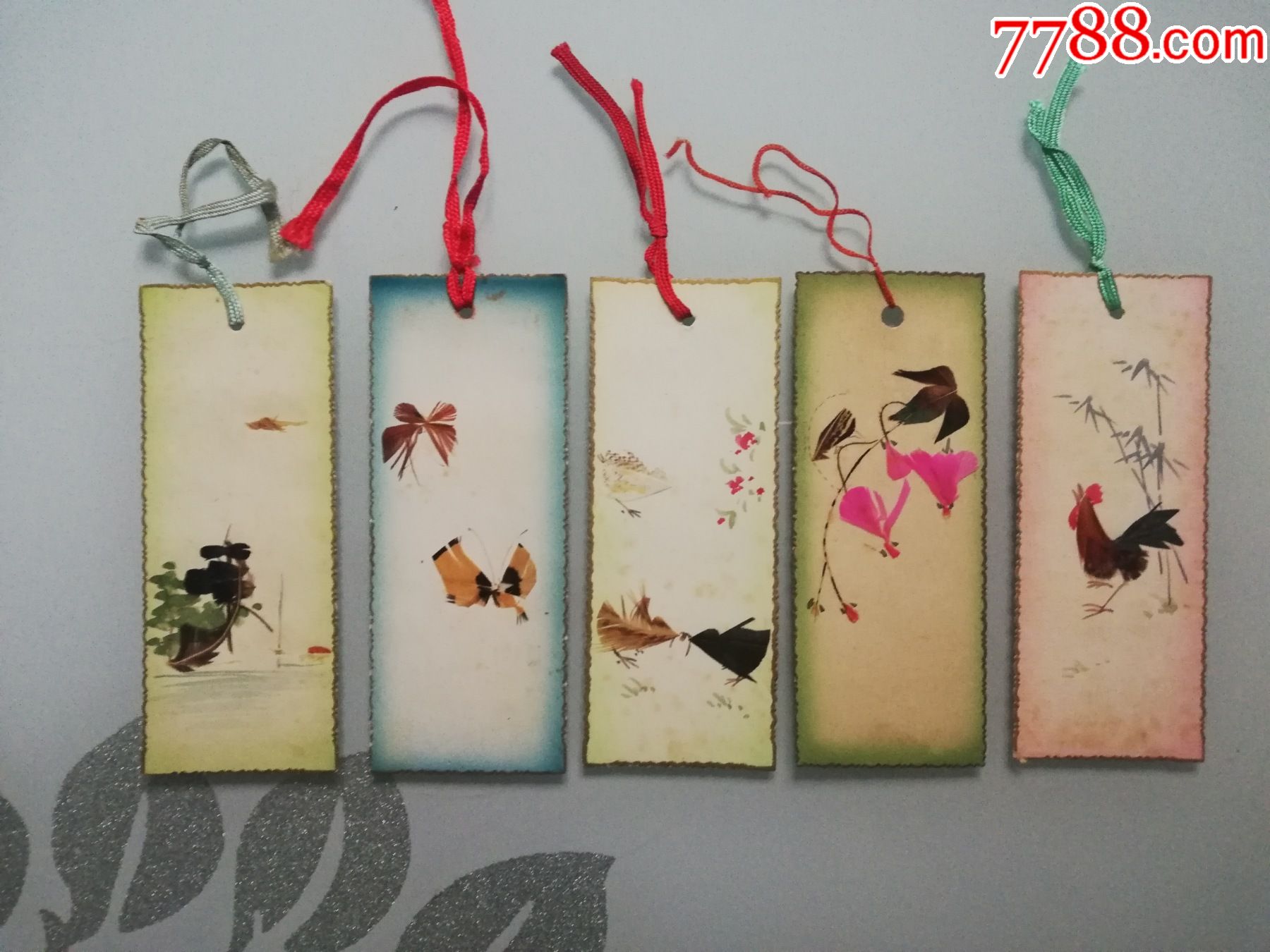 自制老书签5枚合售,图案精美