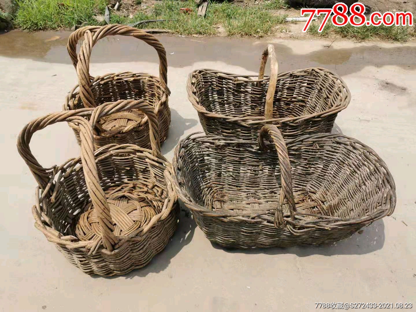 民俗老物件手工编织老篮子造型漂亮适合民俗装饰古典摆件衬托搭配佳品