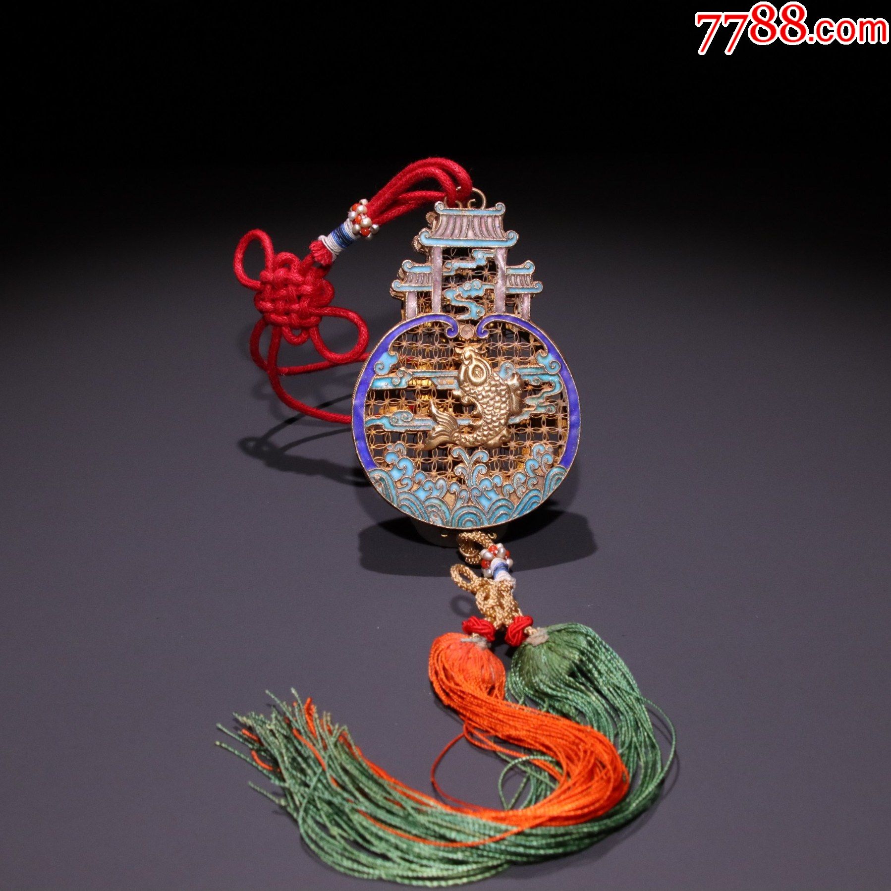 银鎏金烤蓝鲤鱼跃龙门香囊