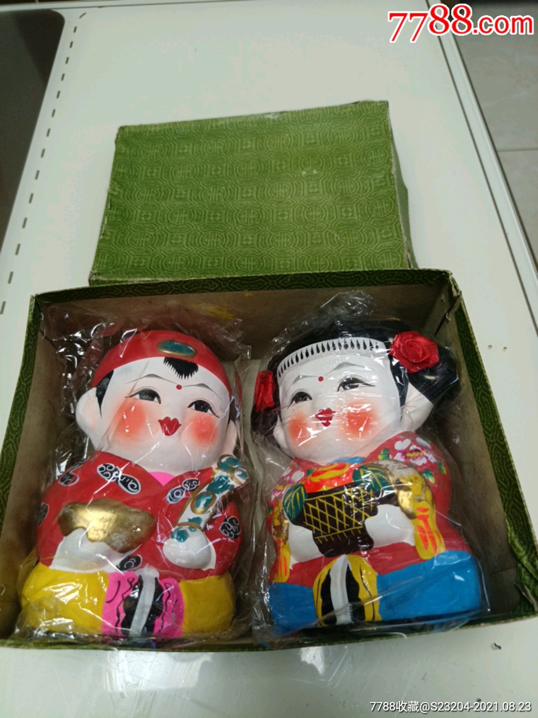 无锡惠山泥人阿福阿喜,童子一对